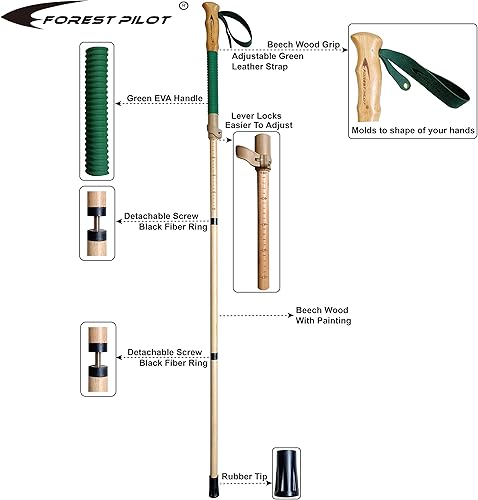 Miniatura 2 de Bastones de trekking - Paquete de 1 pieza - Bastón ajustable para senderismo o caminar - Madera de haya fuerte y natural - Bloqueo de ajuste rápido
