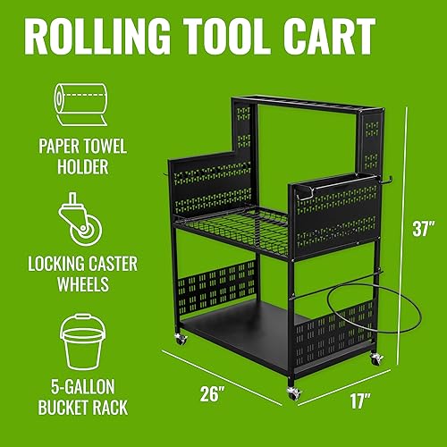 Miniatura 3 de Teal Triangle Organizador de herramientas independiente, carrito de almacenamiento de garaje resistente, soporte de piso con capacidad para 250