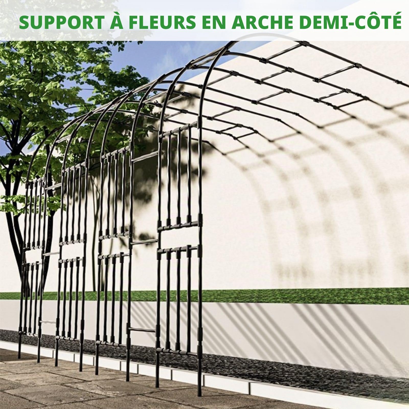 Arche Rosier Exterieur Pergola Jardin Métal Support Plante Grimpante Tonnelle Demi-latérale Treillis 60x240cm 200x240cm 270x240cm Facile À Assembler Décoration Entrée(W:200cm*H:240cm)