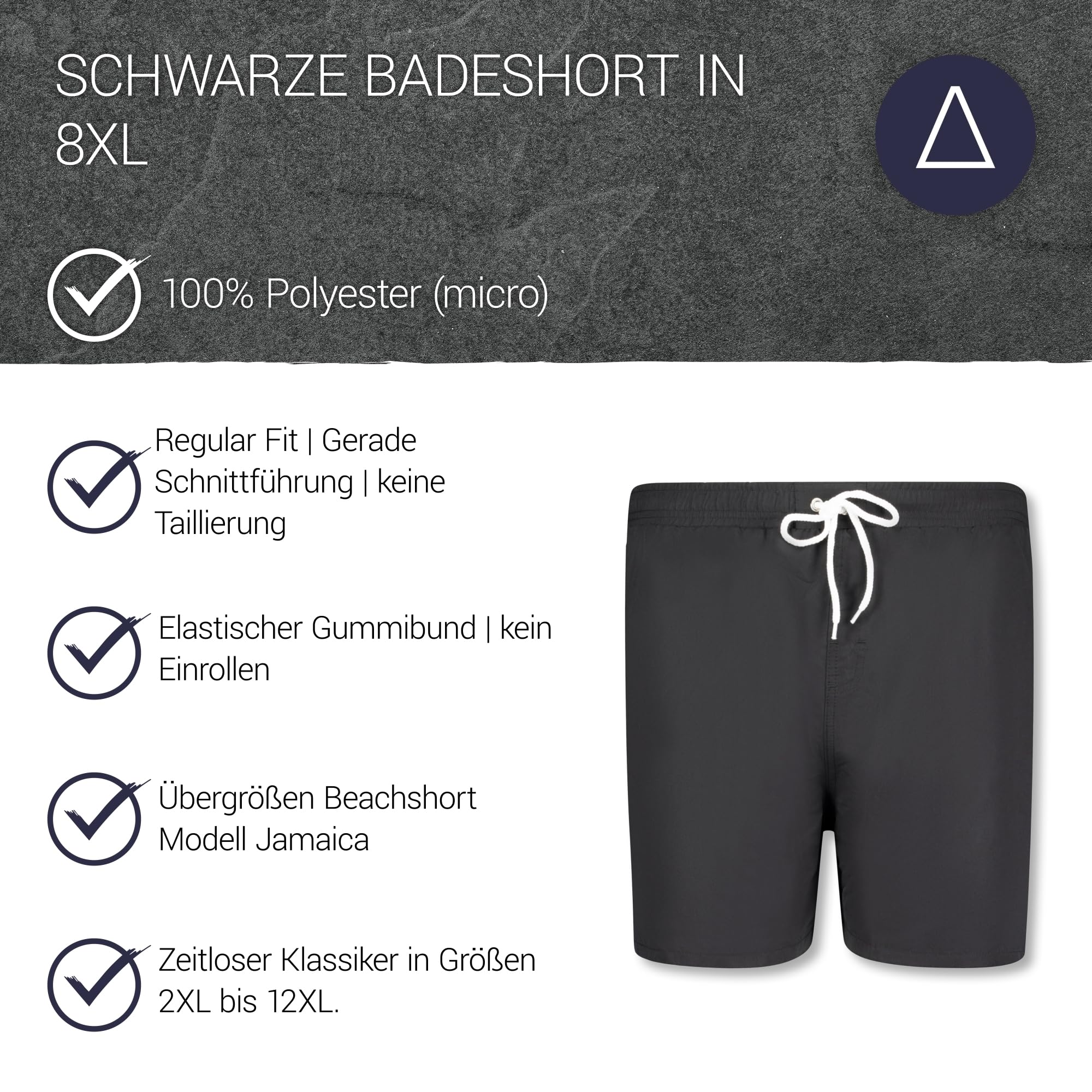 ADAMO Kurze Herren Badehose in Schwarz bis Übergröße 12XL