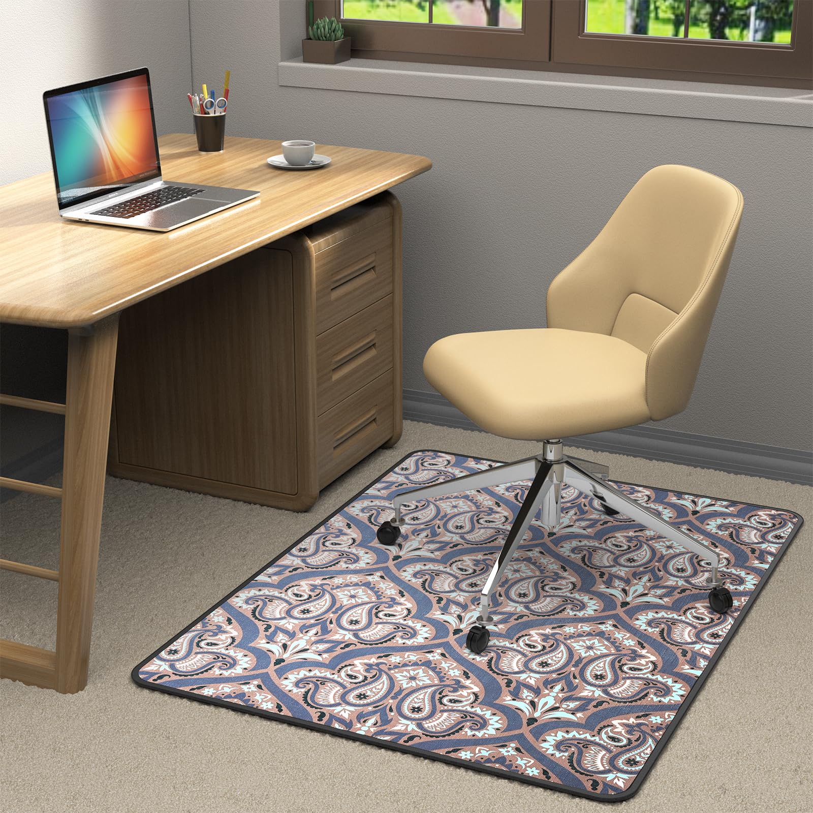 Heavy Duty Office Chair Mat for Carpet and Hardwood Floor Bohemian Desk Chair Mat Rug 36 x 48