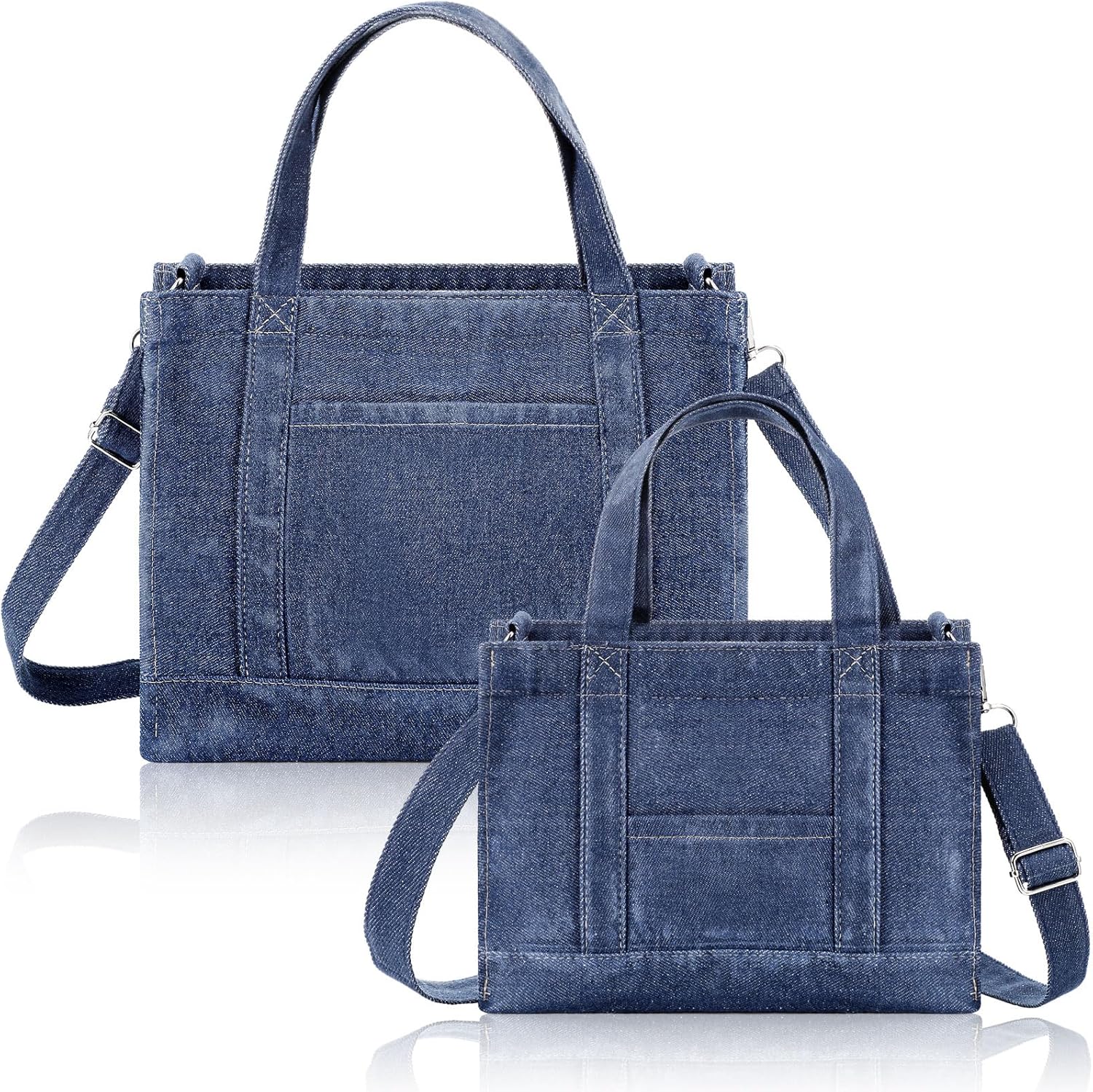 Aliceset 2 Pcs Denim Purse Jean Tote Bag for Women Crossbody Bag Shoulder Handbag for Work Shopping