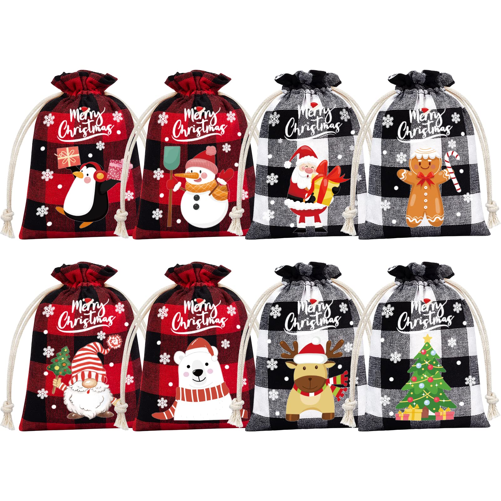 36Pcs Burlap Christmas Drawstring Bags Buffalo Plaid Xmas Gift Bags Burlap Xmas Candy Bags Small Christmas Linen Bags Goody Gift Bags Treat Sacks Reusable Gift Wrapping Bags Holiday Party Favors Bags