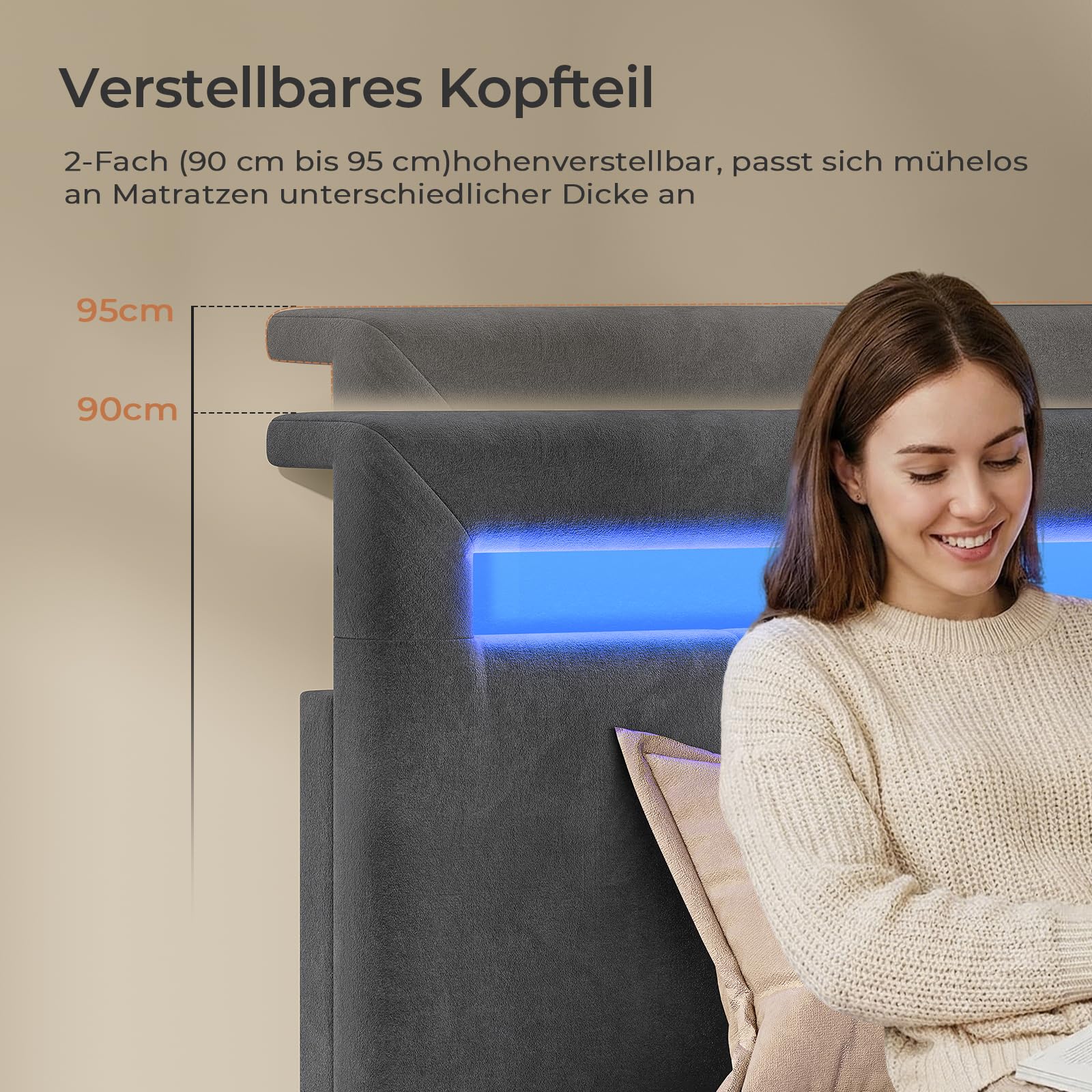 AGOLLATI Letto Matrimoniale con Contenitore 160x200 Letto Contenitore Matrimoniale Con LED Letto Contenitore Idraulico con Stazione Di Ricarica Struttura Letto Matrimoniale Con Testiera Regolabile