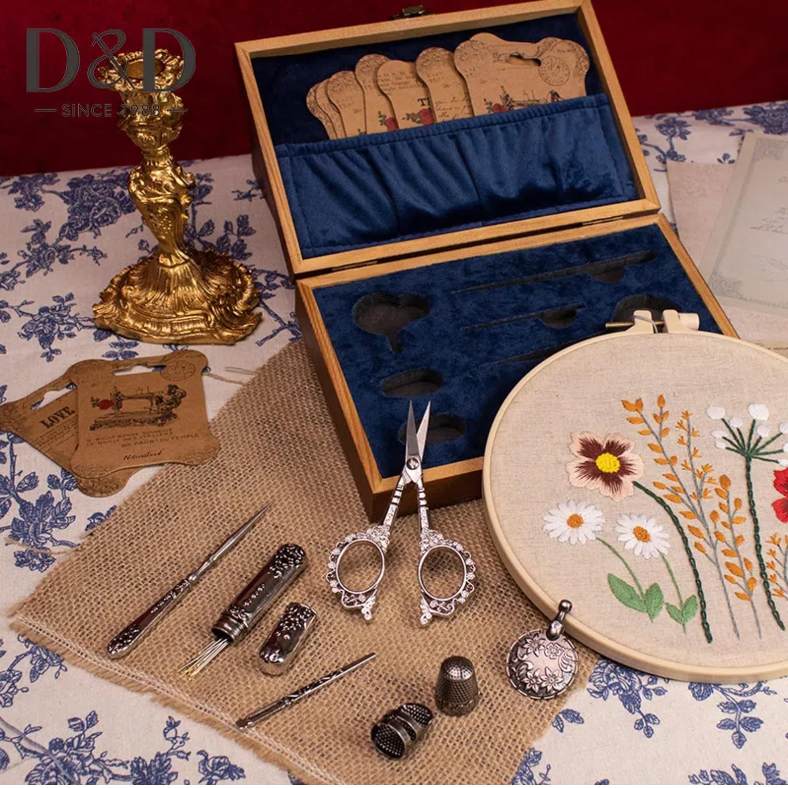 Kit De Herramientas De Costura Europeas, Tijeras De Bordar Vintage Y Estuche Con Dedal Y Botella De Aguja Para Coser Accesorios De Artesanía De Punto De Cruz(Plata)