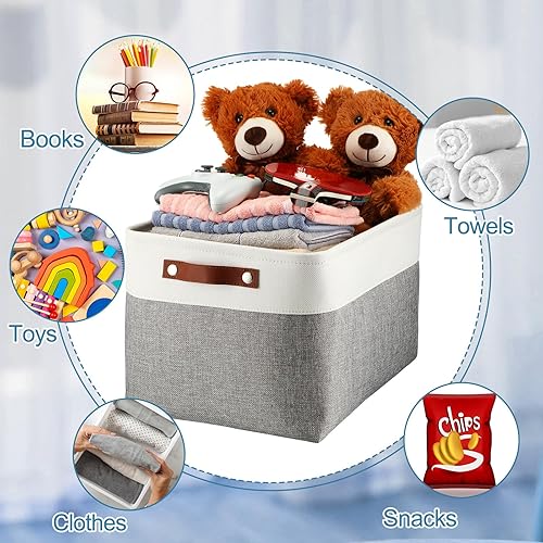 Miniatura 6 de Uiifan 10 contenedores plegables de almacenamiento de tela, canastas de almacenamiento plegables con asas, cesta de tela, organizador de lino para