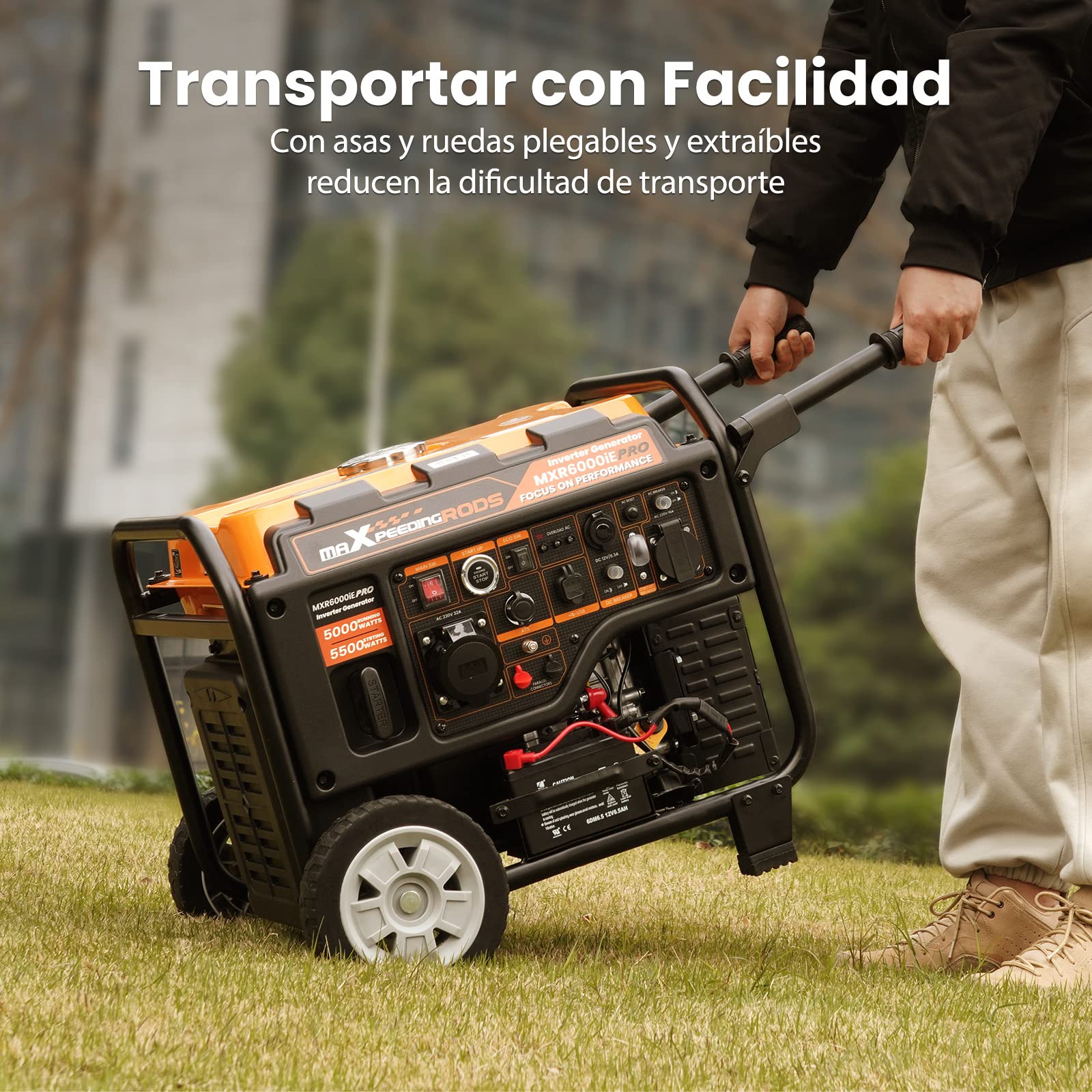maXpeedingrods 5500W Inversor Generador con interfaz ATS Arranque Eléctrico | 4 Tiempos Estación de Energía con Paralelo, Generador de Gasolina con Salidas AC/DC/USB, 14.5L tanque con tiempo