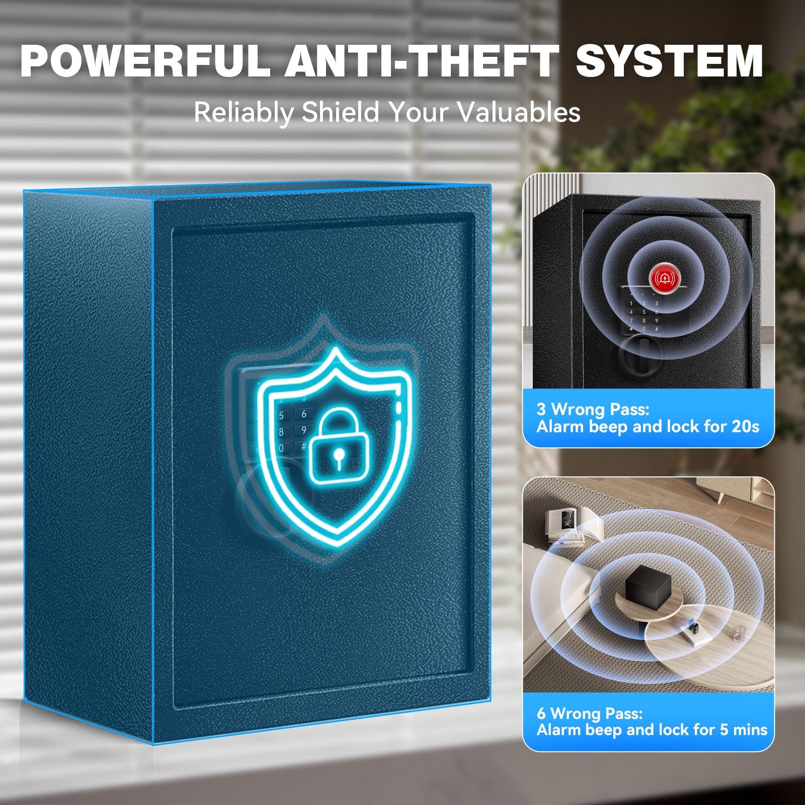 Caja fuerte de 2.8 pies cúbicos para documentos del hogar, caja de seguridad digital electrónica de acero para oficina, dinero, joyas, objetos de valor, caja de seguridad personal con sensor 3