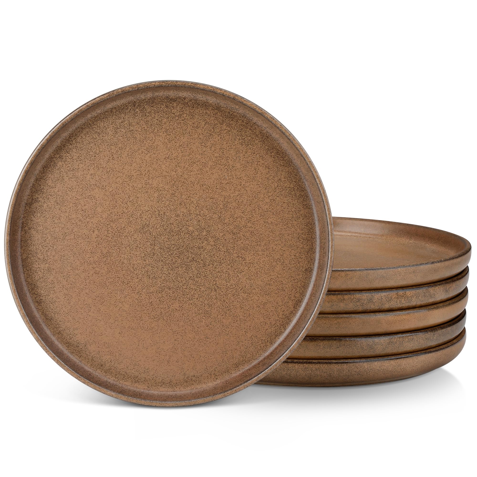 vancasso Zermatt Dinner Ser of 6, 10.5in Dinner Plates Set of 6, Microwave and Dishwasher Safe, Scratch Resistant and Lead-Free, Unique Handmade Dessert Plate for Kitchen and Entertaining(Brown)