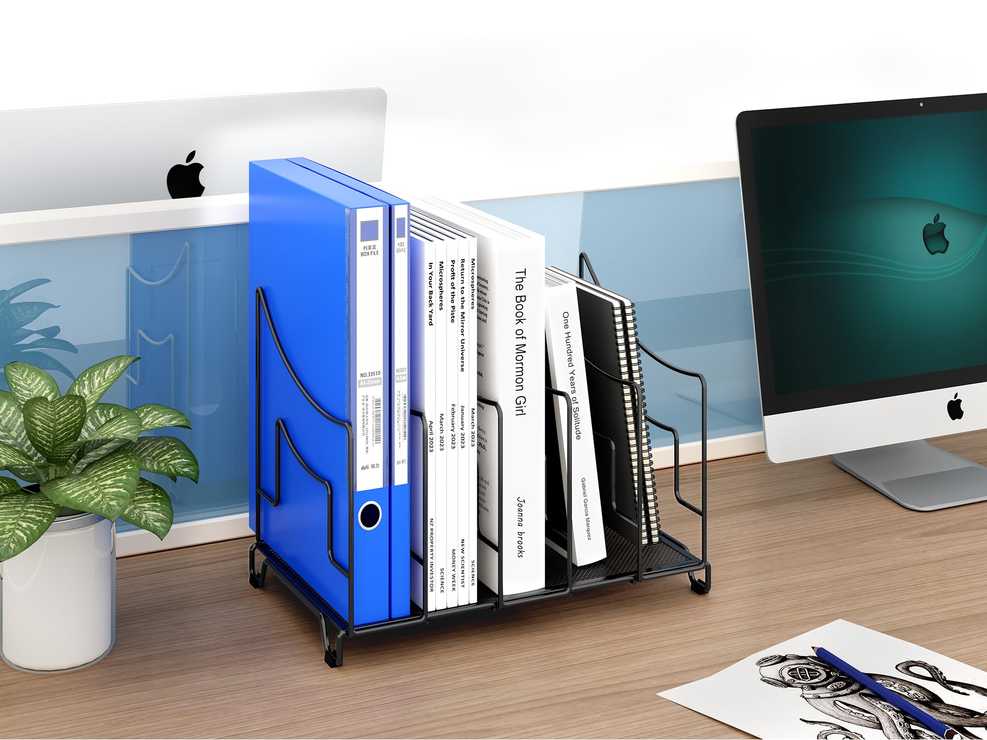 EasyPAG 5 Compartimentos Metal Vertical Estante Revistero A4 Organizador Escritorio Soporte Archivador Almacenamiento Documentos Clasificador Papeles Bandeja Cartas,Negro