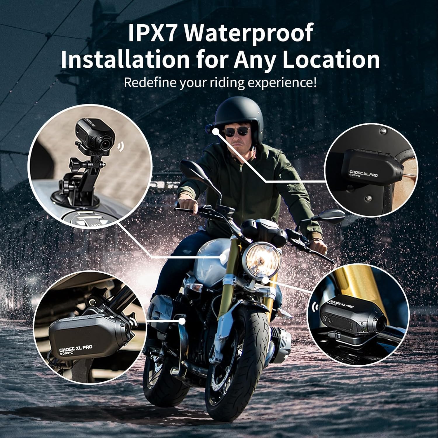 Drift Ghost XL Pro 4K Action Camera for Motorcycle Helmet, Waterproof Action Camera with Image Stabilization, Rotating Lens, Dash Cam Mode, Motorcycle Camera, Bike Camera, Long Battery Life : Electronics