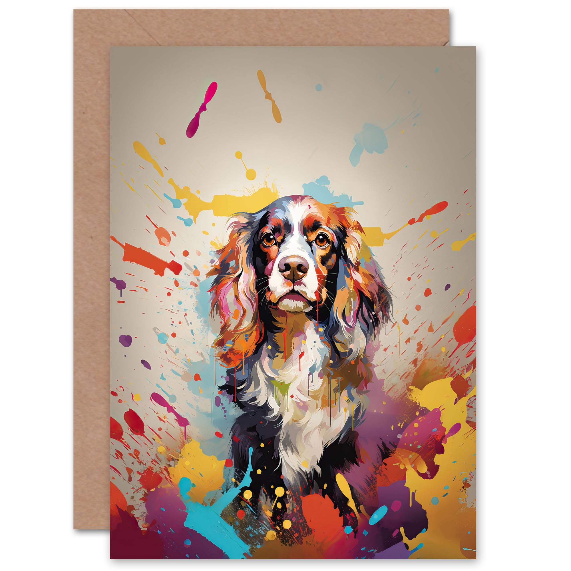 Artery8 King Charles Spaniel Dog Lover Gift Pet Portrait Colourful Artwork Painting Sealed Greeting Card Plus Envelope Blank inside