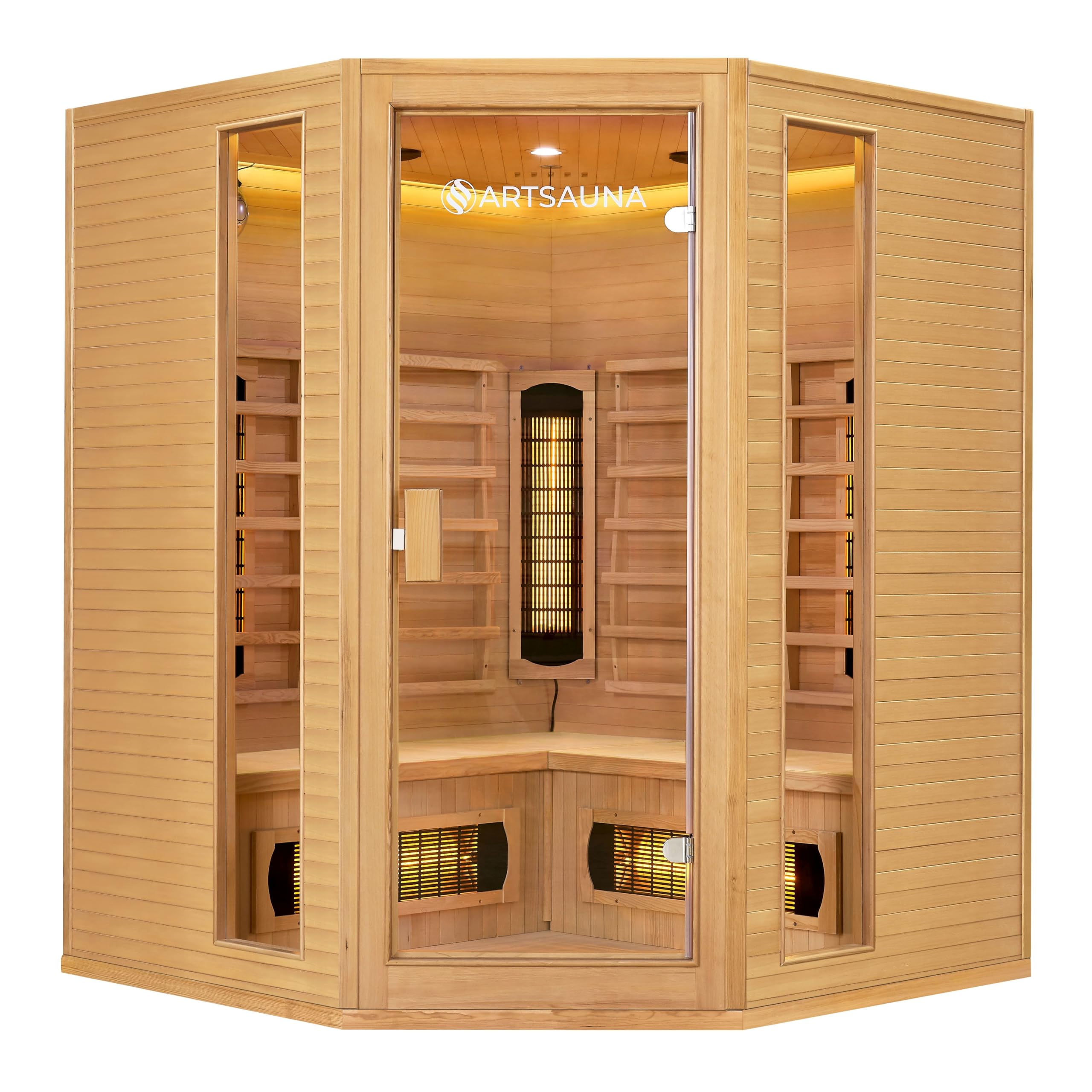 Artsauna Nyborg E150V Infrarotkabine – 4 Personen, Hemlock-Holz, Dual Technologie, HiFi-System, Ionisator, LED-Farblicht