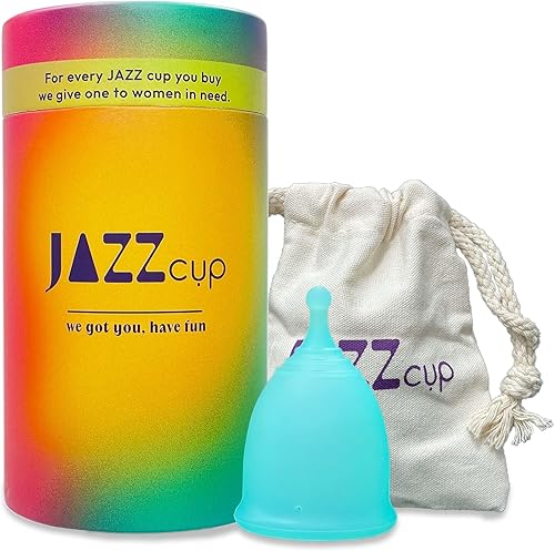 JAZZ Cup Copas menstruales suaves con bolsa de viaje de algodón Reutilizable, protección 12 horas, 100% silicona de grado médico Copa de período