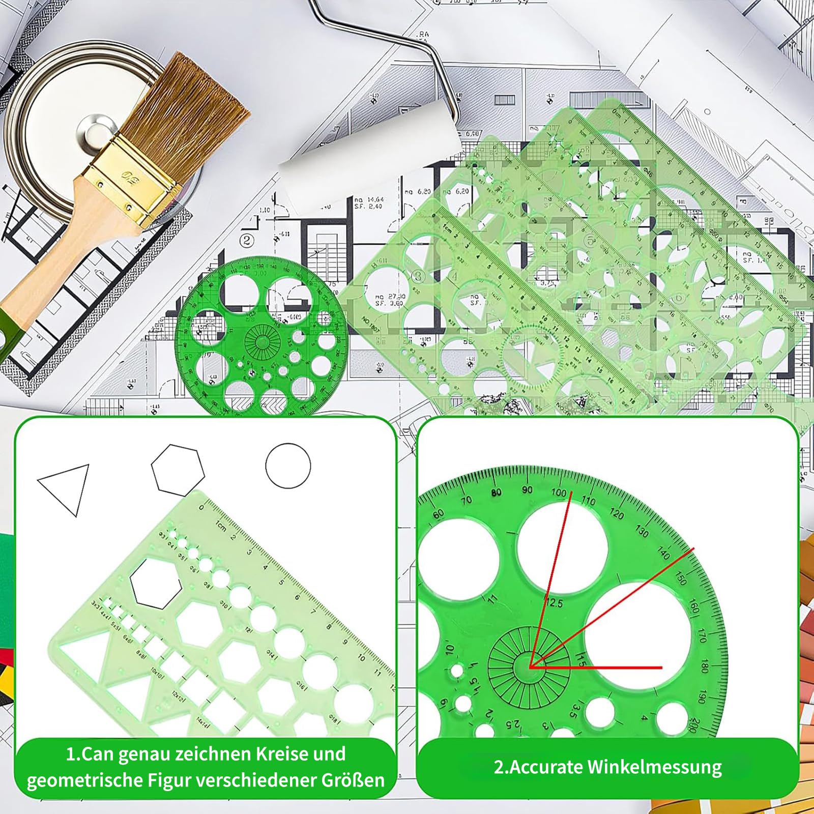 6 Righelli E Mascherine Per Disegno Geometrico - Cerchi, Forme E Scale Per Scuola, Ufficio E Architettura - Foto 4