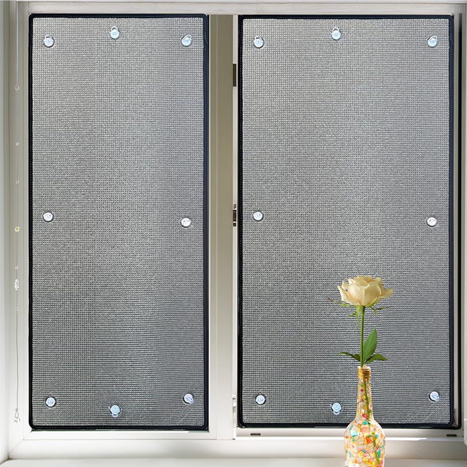 KDDFN Heat Reflective Window Film,Aluminum Foil Insulation Film,Sun Protection Film,Blackout Window Cover,Privacy Film for Glass Windows,for Home Office House,Non Adhesive (50x100cm/20 x39)