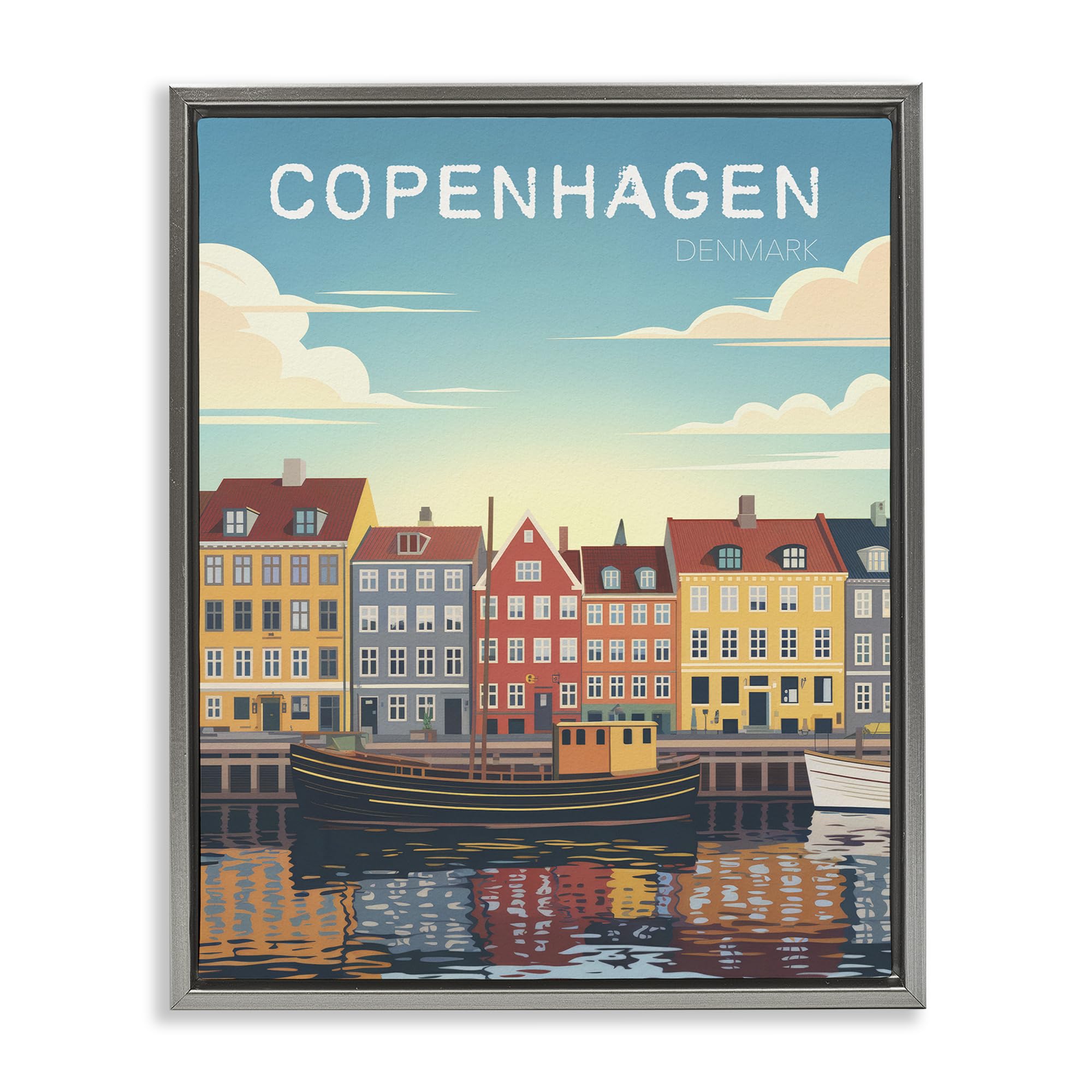 Stupell Industries Luster Gray (Matte) 'Copenhagen Cityscape With River'| Floating Frame Canvas Art