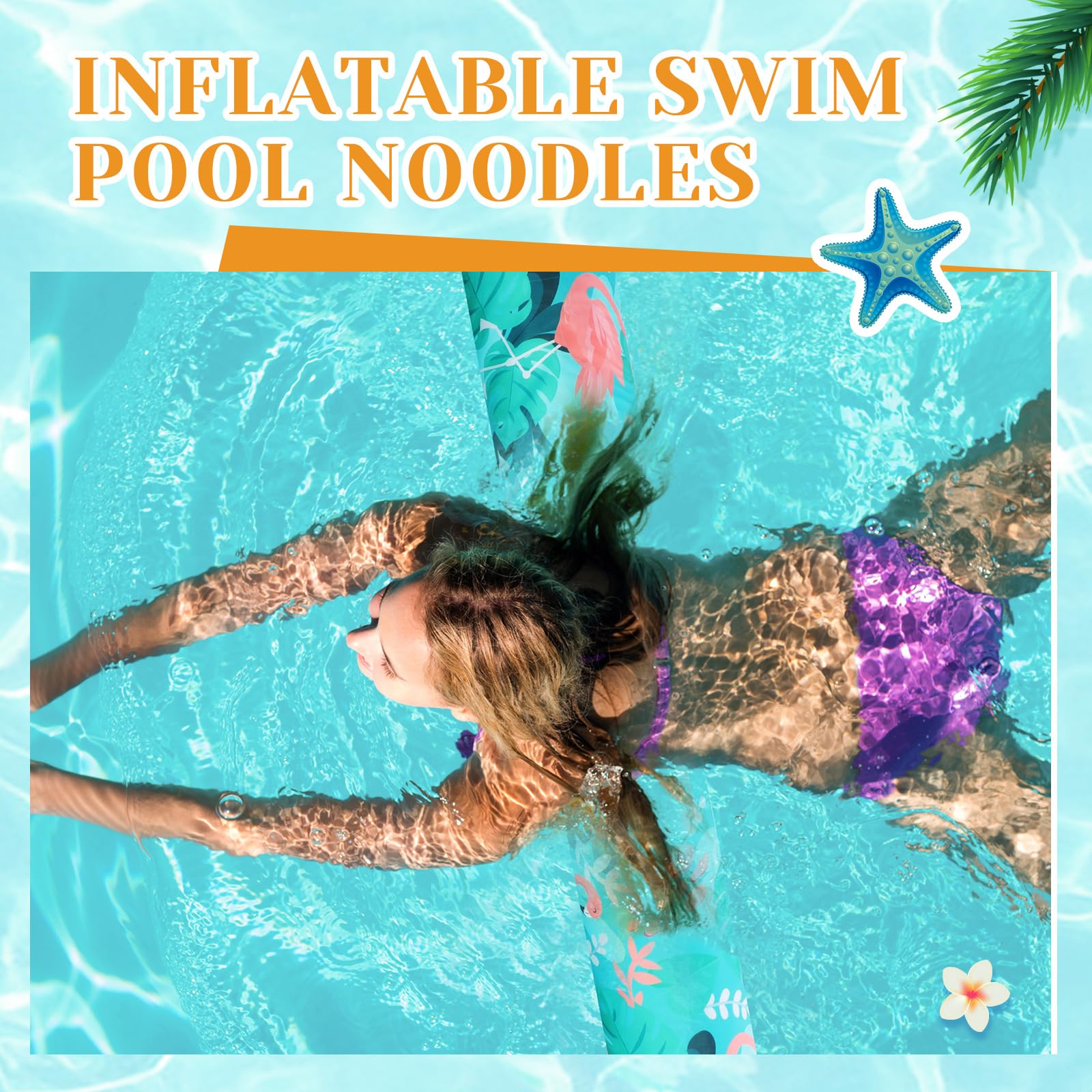 Blueweenly Inflatable Swim Pool Noodles 3 Pack Large Swim Floats for Adults Soft Fabric Covered Pool Noodles for Summer Vacation Sea Beach Lake Exercise Party