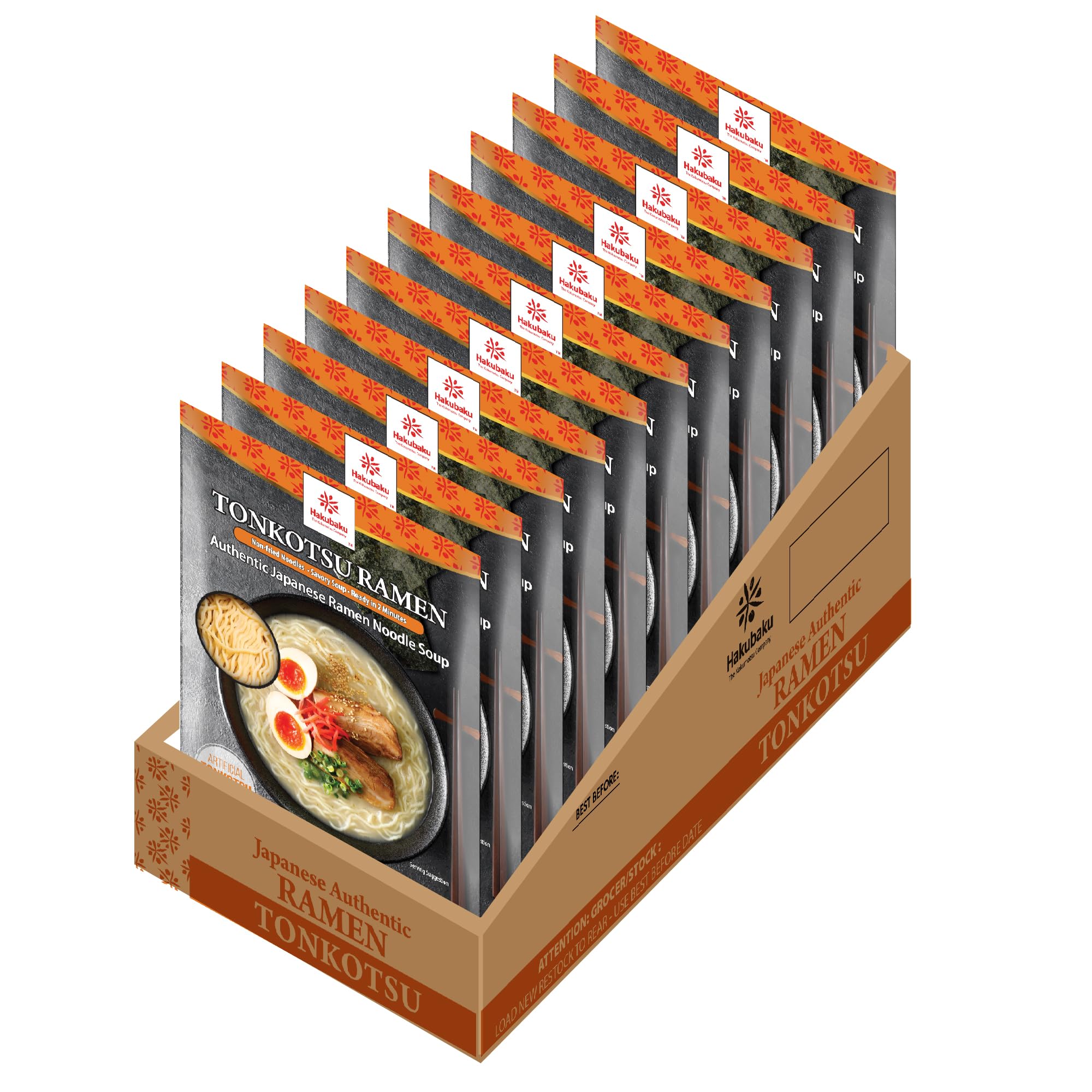 Hakubaku Authentic Japanese Ramen Noodles (Tonkotsu, 12 PACK)