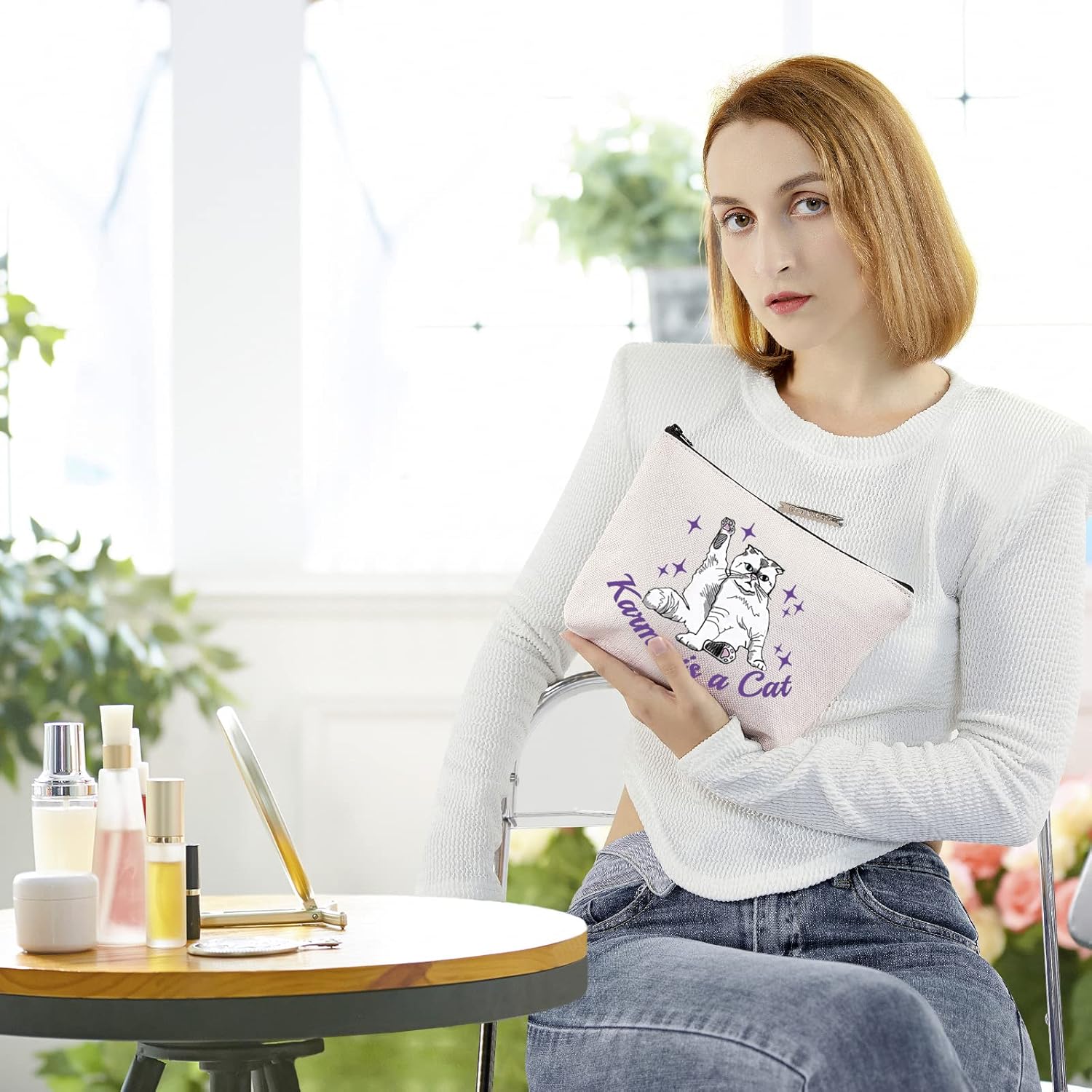 BLUPARK Album Inspired Gift Cat Lover Makeup Bag Singer Merchandise Gift Singer Inspired Cosmetic Bag for Fans (Karma Cat) - Image 4