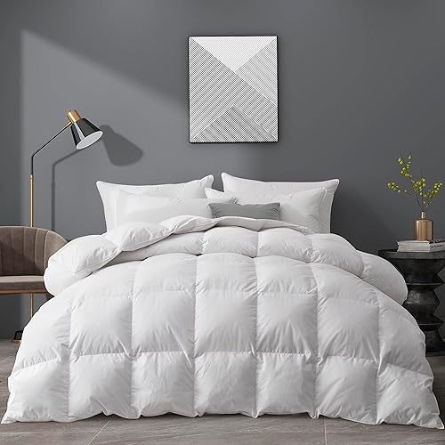 Miniatura 8 de Edredón de plumas de ganso blanco tamaño Queen para todas las estaciones  Funda 100% de algodón Edredón de cama matrimonialQueen de 90 x 90 pulgadas