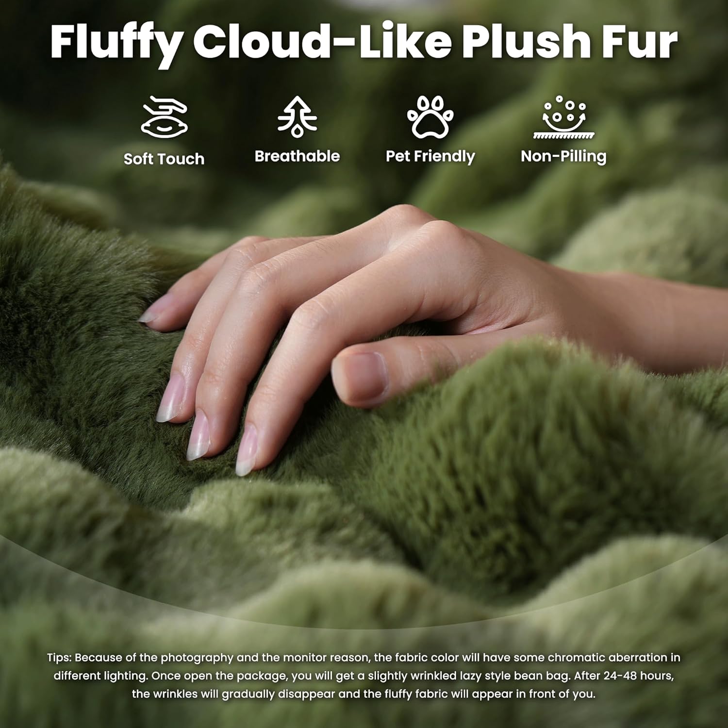 ovios Bean Bag Chair for Adult, Giant Beanbag with Plush Faux Fur, Comfy Large Big Lounger Floor Lazy Chair for Indoor Fireside Living Room Bedroom Dorm, Green