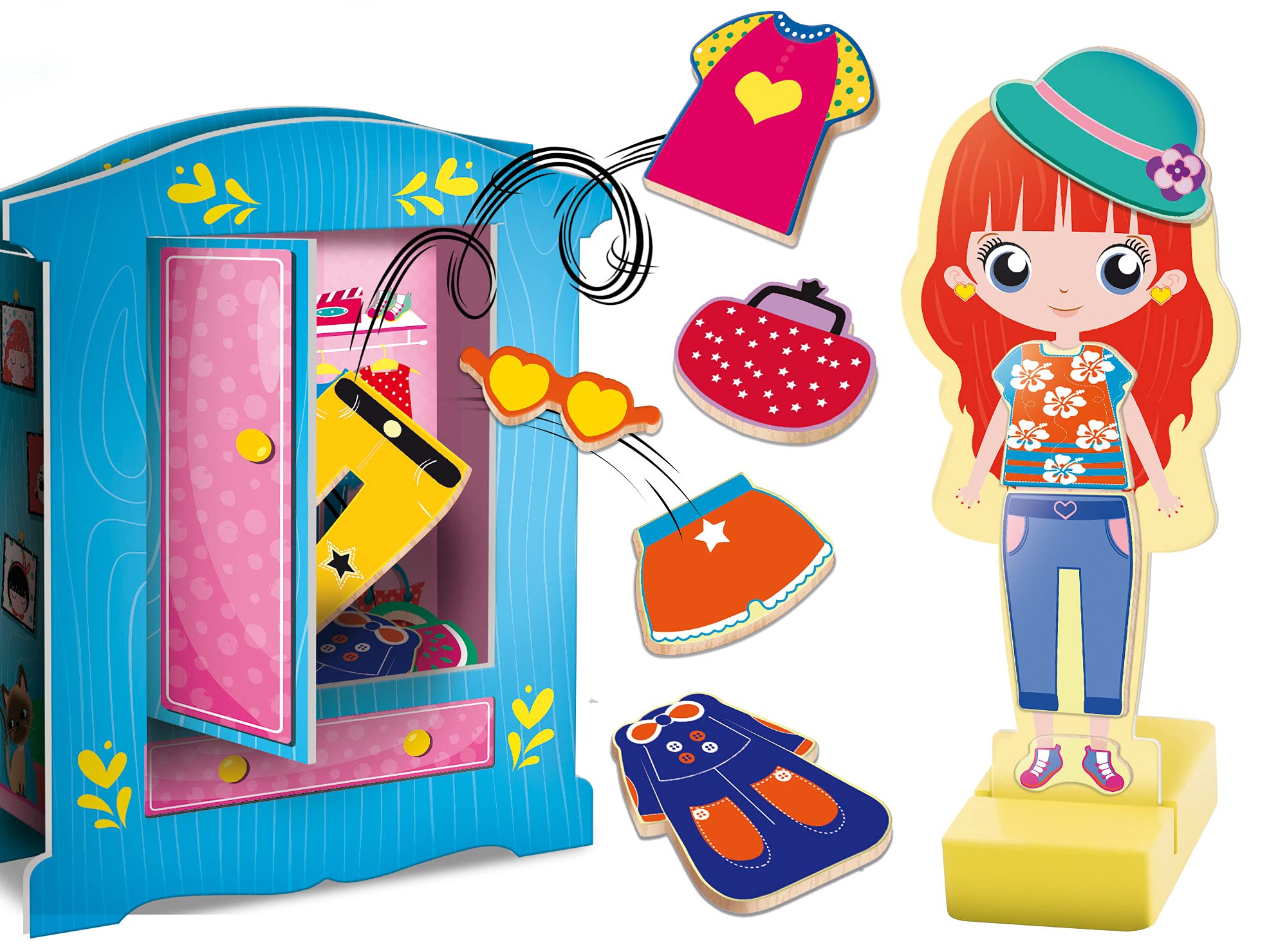 Liscianigiochi - Jouer Apprender Bois magnética-85897 L-Montessori – Muñeca de Madera con Ropa de Moda magnética – Juego Educativo Preescolar para niños a Partir de 4 años-85897 (85897)
