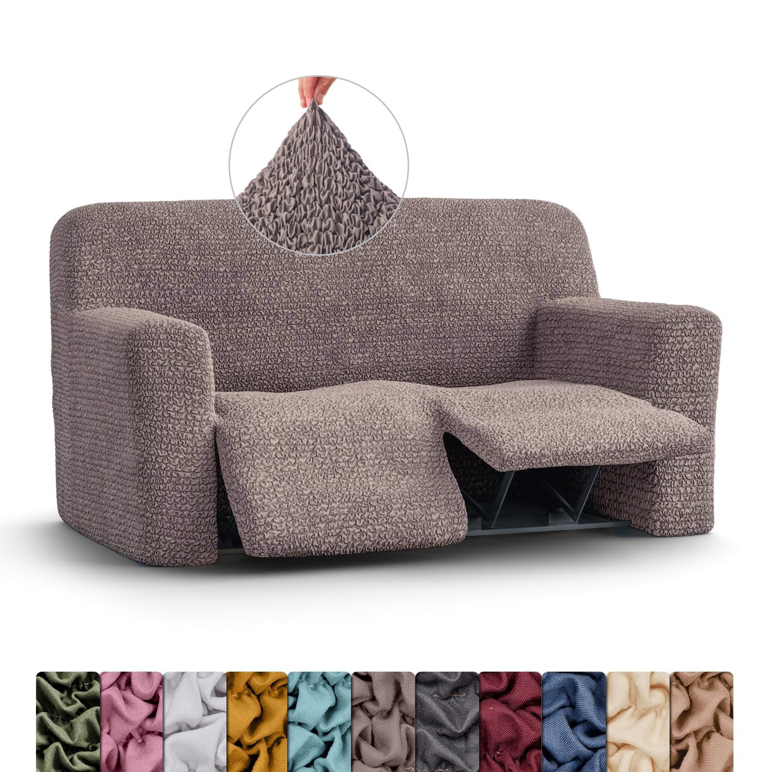 Menotti 2 Seater Recliner Sofa Cover - Sanitised Recliner Cover Couch Slipcover Soft Fabric Slipcover Wingback Recliner Stretch Furniture Protector - Microfibre - Choco (2 Seater Recliner)