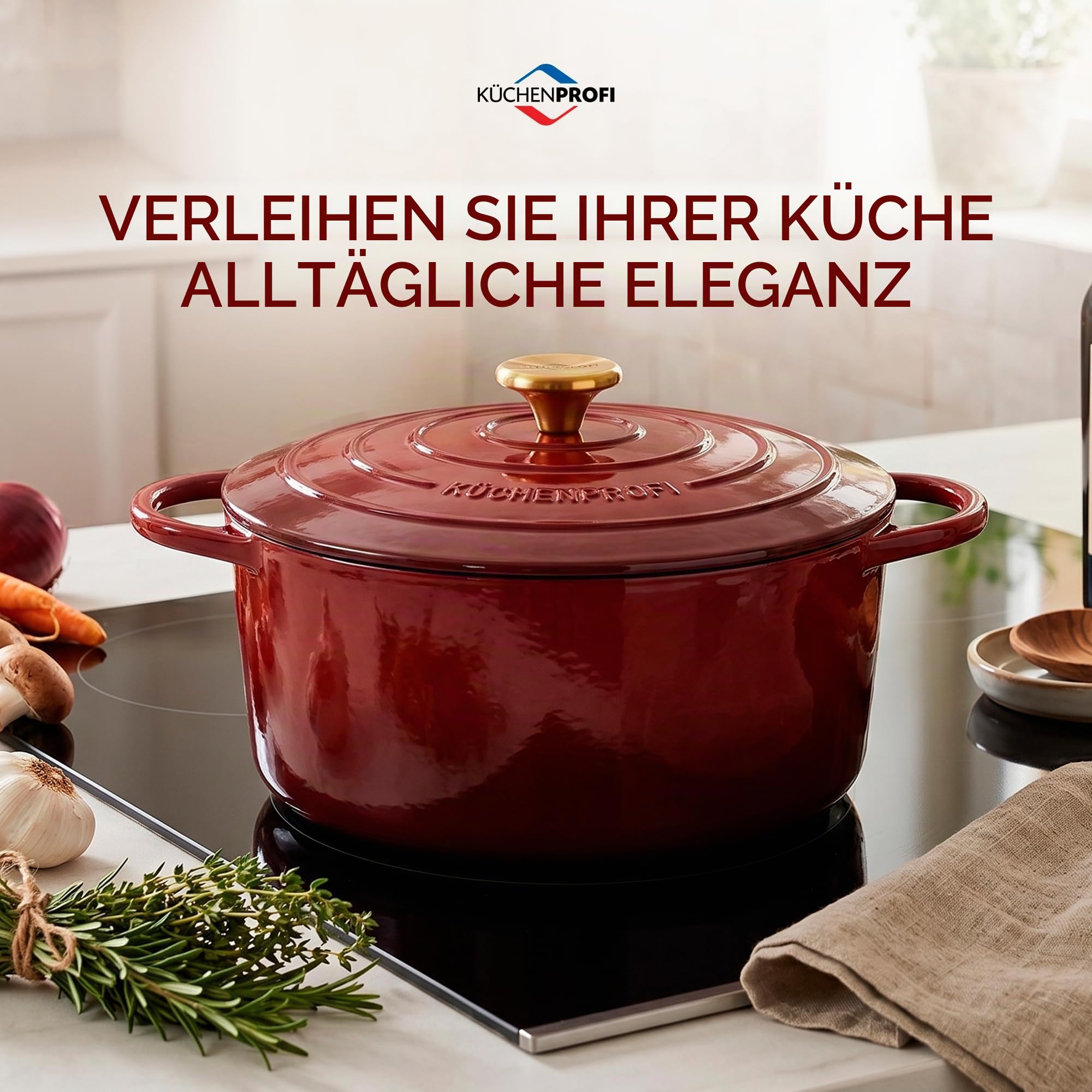 KÜCHENPROFI Gusseisen Bräter mit Deckel, rund, 26 cm, emailliert, médoc | Schmortopf, emailliertes Gusseisen, für alle Herdarten, induktionsgeeignet, grillgeeignet, robust, pflegeleicht