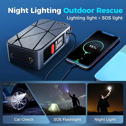 Miniatura 4 de Compresor de aire portátil para inflado de neumáticos, bomba de 150 PSI para inflado rápido de neumáticos, inflador inalámbrico de neumáticos de