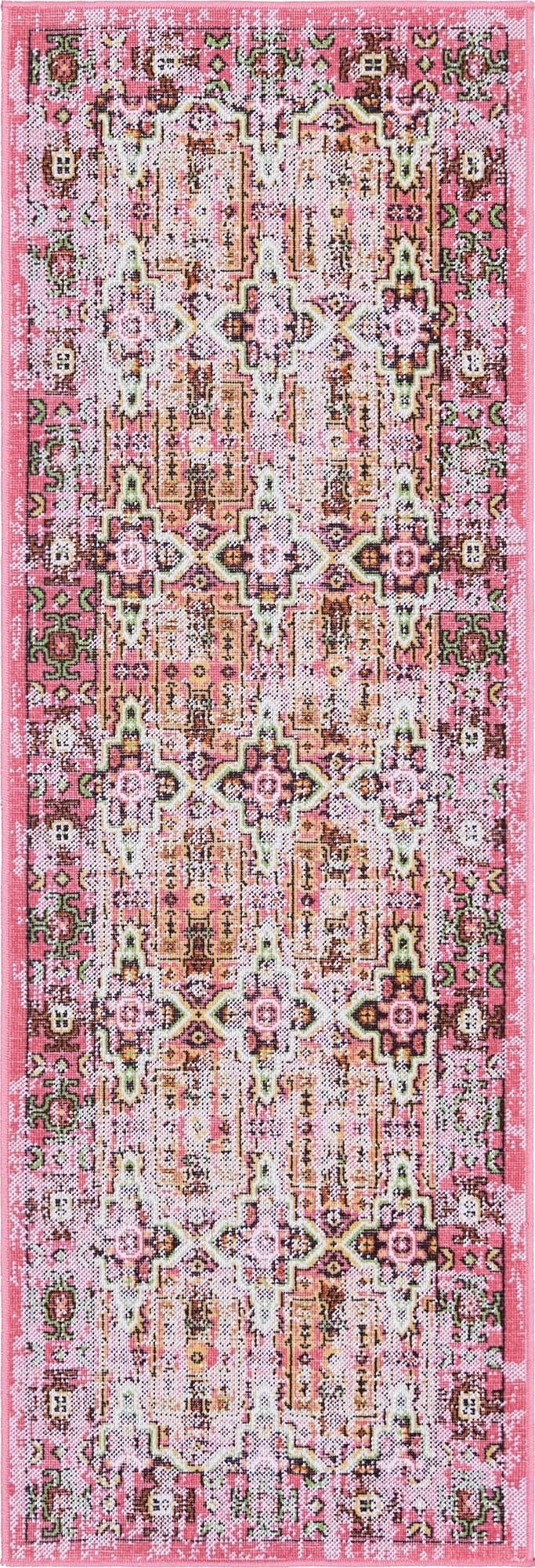 Rugs.com Lucerne Collection Runner Rug – 6 Ft Runner Pink Low-Pile Rug Perfect for Hallways, Entryways