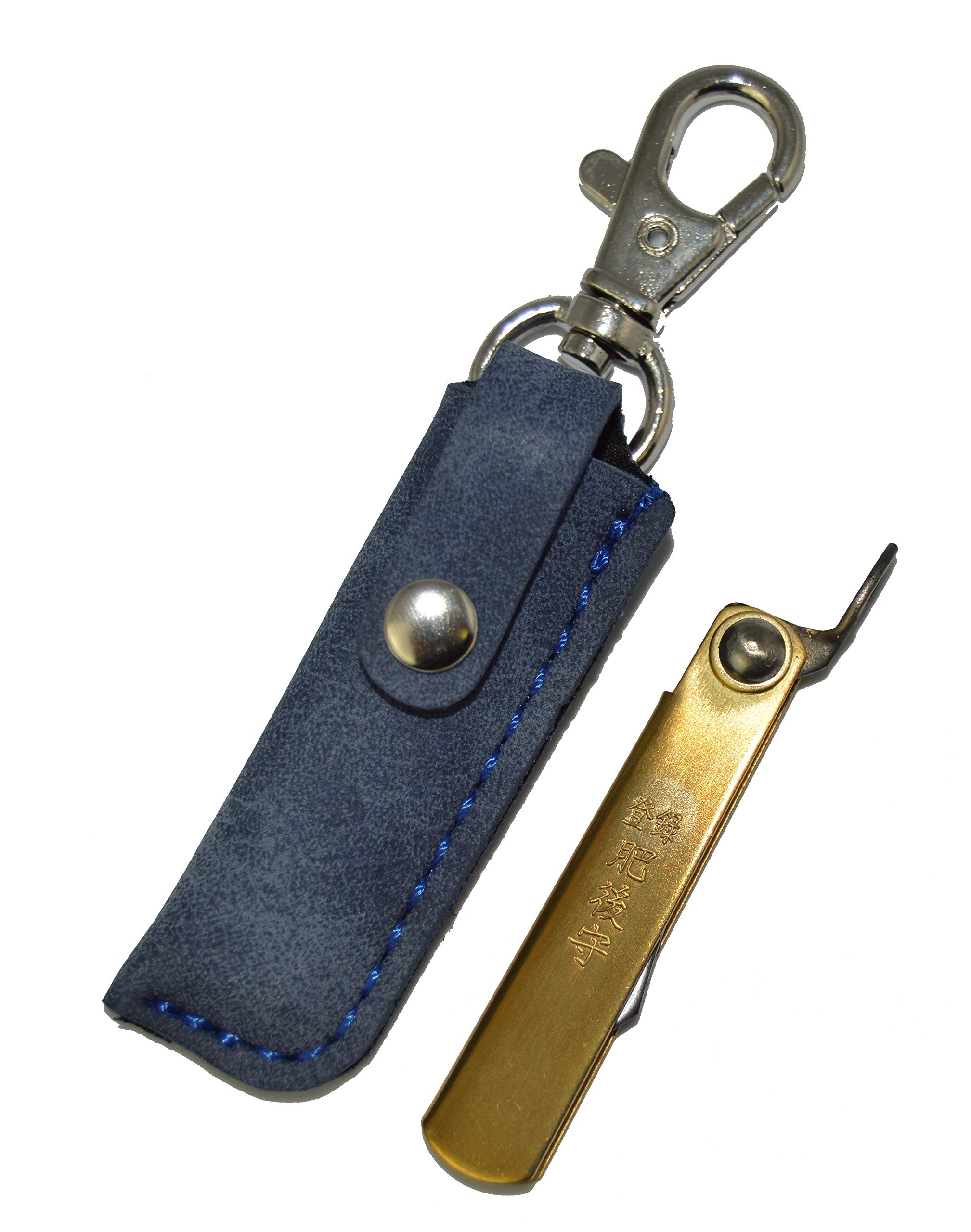 HIGO NO KAMI Coltello Tascabile Pieghevole Artigianale Giapponese Mamé e Il Suo Copertina Azzurro Fatto a Mano in Giappone da Nagao Kanekoma