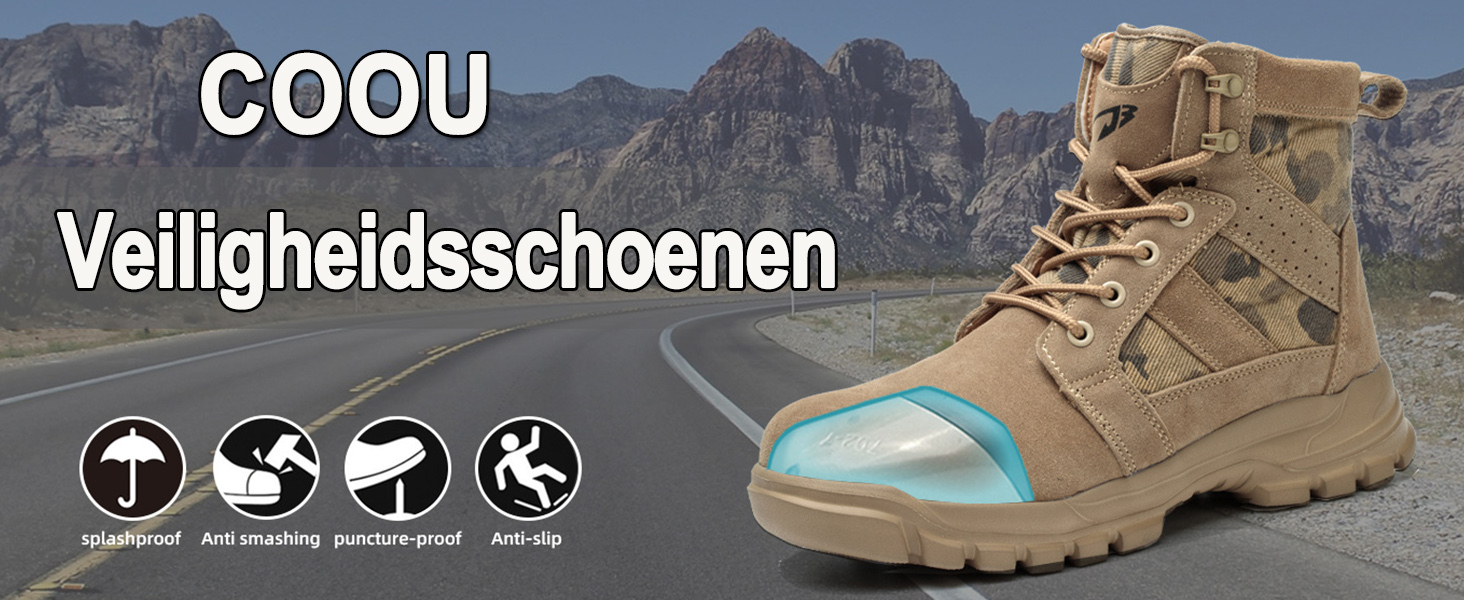 COOU Veiligheidsschoenen Heren Dames Hoog Werkschoenen met Stalen Neus Veiligheidslaarzen Lichtgewicht Antislip Werklaarzen Sportief Zwart 45