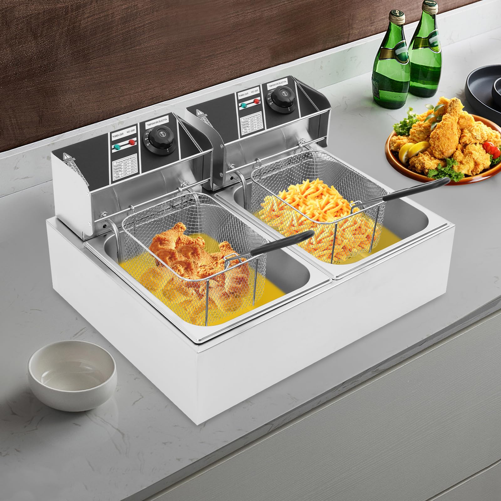 Friggitrice a due contenitori commerciali da 12 l, 2500 W + 2500 W, friggitrice elettrica con 2 cestini, per ristoranti