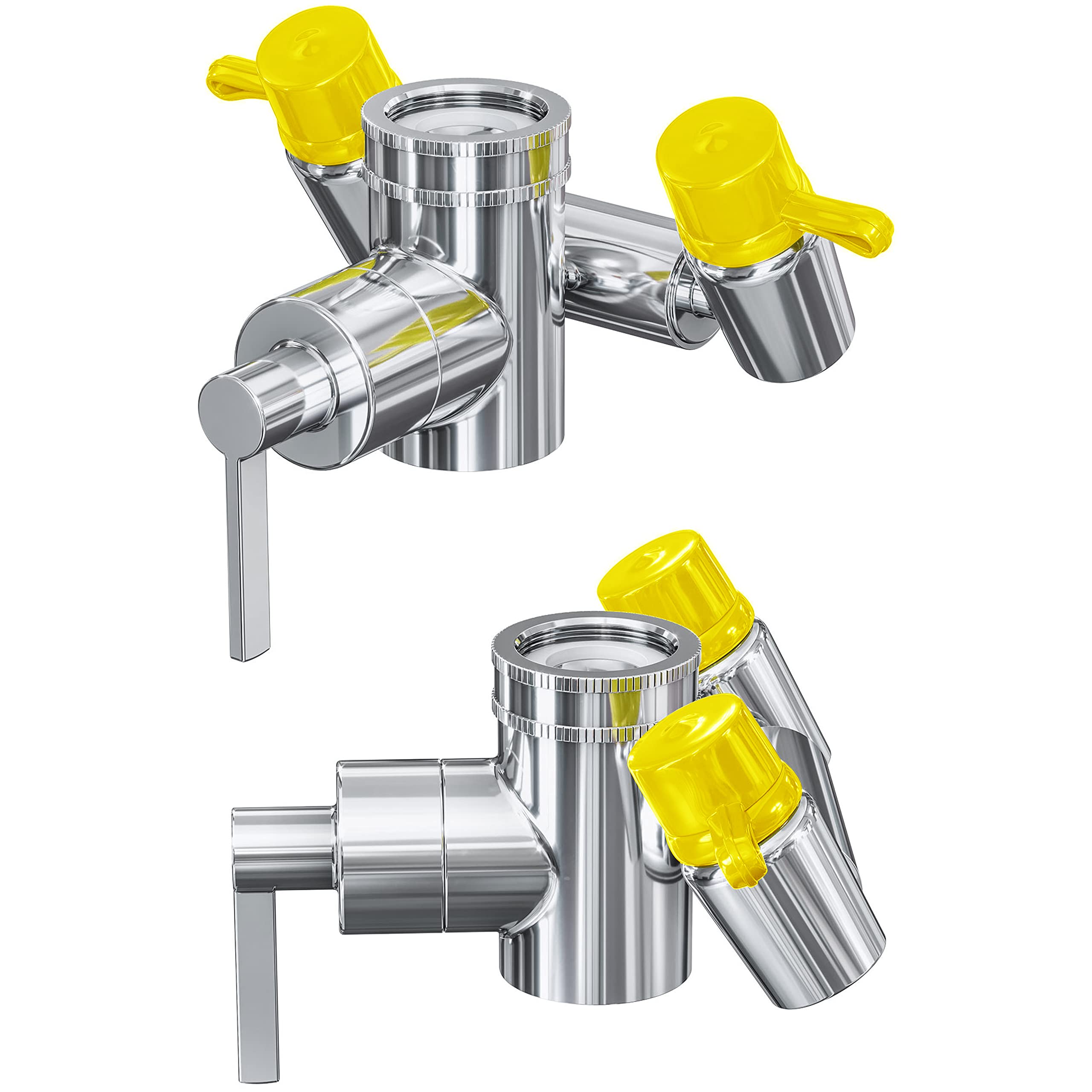 Skywin Eye Wash Kit - Eye Wash Units, Faucet Mounted Emergency Eye Wash Station Sink Attachment - Continuous Flow Eyewash Station with Common Sink Adapters and Inspection Tags (Yellow Caps)