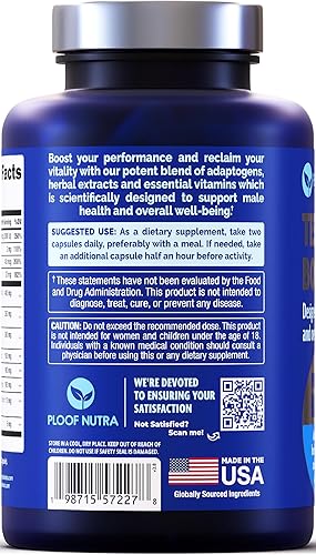 Miniatura 7 de Suplemento de refuerzo de testosterona para hombres  Aumento de prueba de mejora masculina  Ashwagandha, Tongkat Ali, Rhodiola, Tribulus, Vitamina