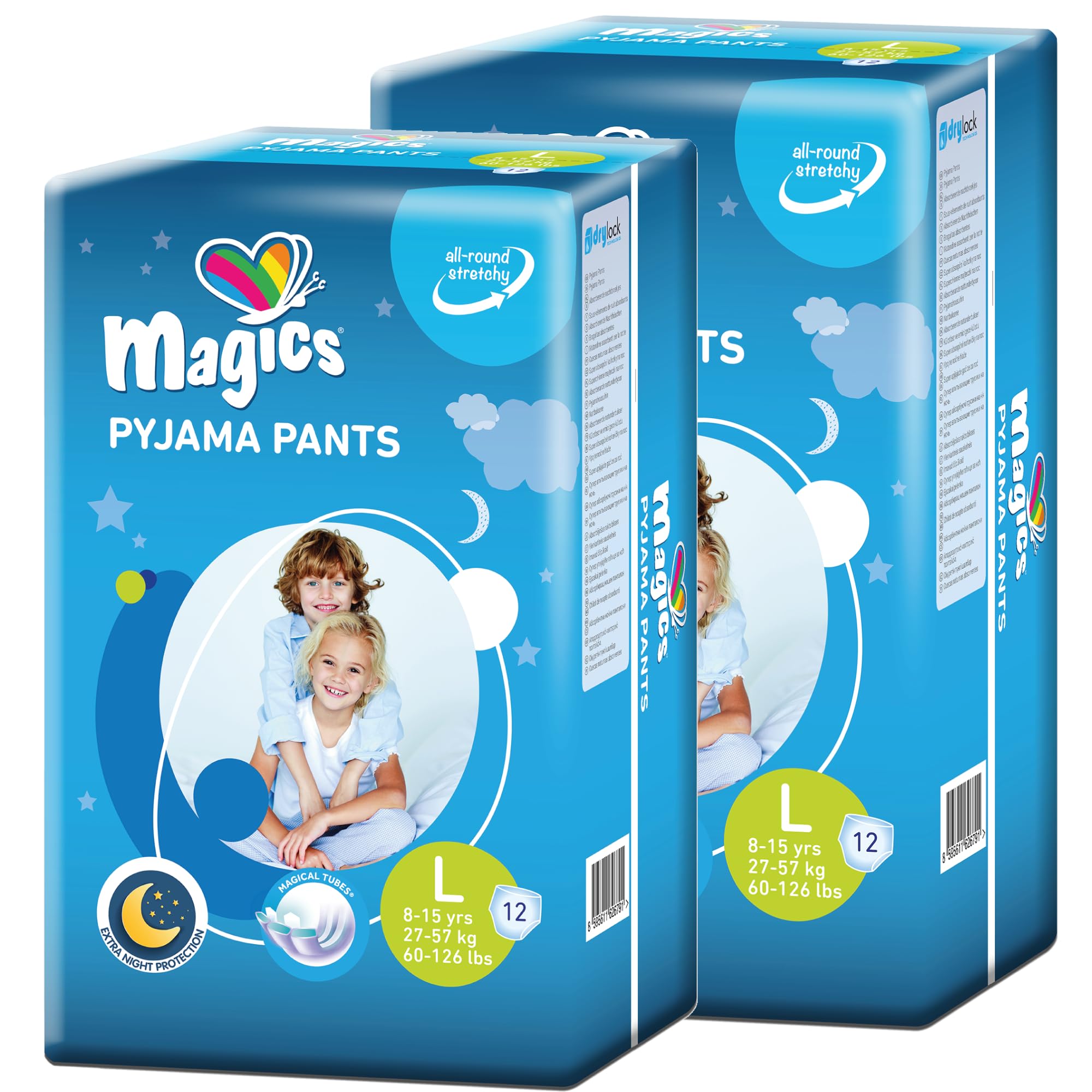 Magics Pyjama Pants - 24x Pañales para Niño 8-15 Años - Talla L (27-57 kg) - 24 Pañal por Durante la Noche con Protección Anti-Fugas, 2 Paquetes de 12