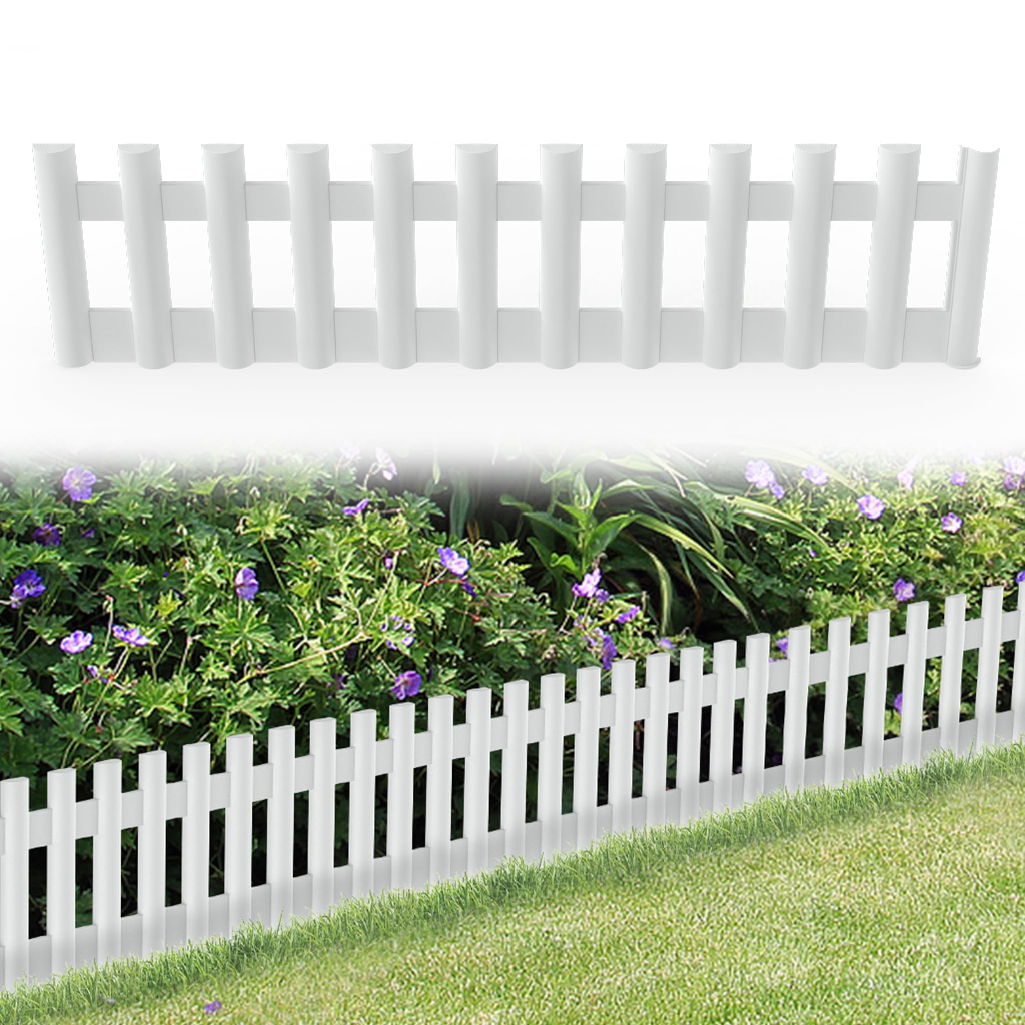FIVMEN Bordo per prato in plastica 43x12 cm, recinzione per aiuola, delimitazione con chiodi a terra, recinzione flessibile per aiuola, recinto per giardino, 6 pezzi, bianco