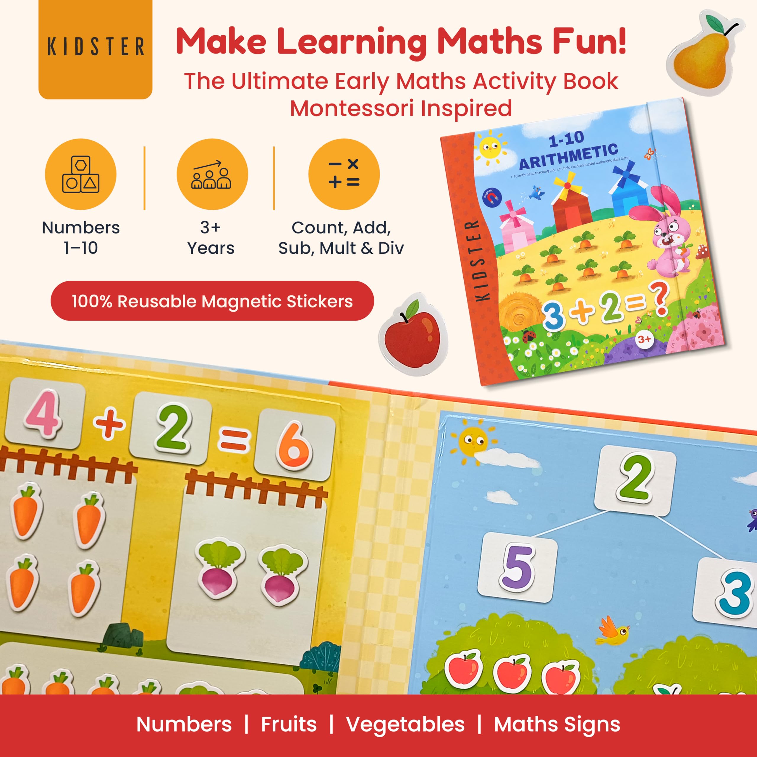 Kidster Magnetic Math Learning Book for Kids 4–7 Years | Reusable Magnetic Number & Counting Activity Book | Montessori Addition & Subtraction Learning Toy 2