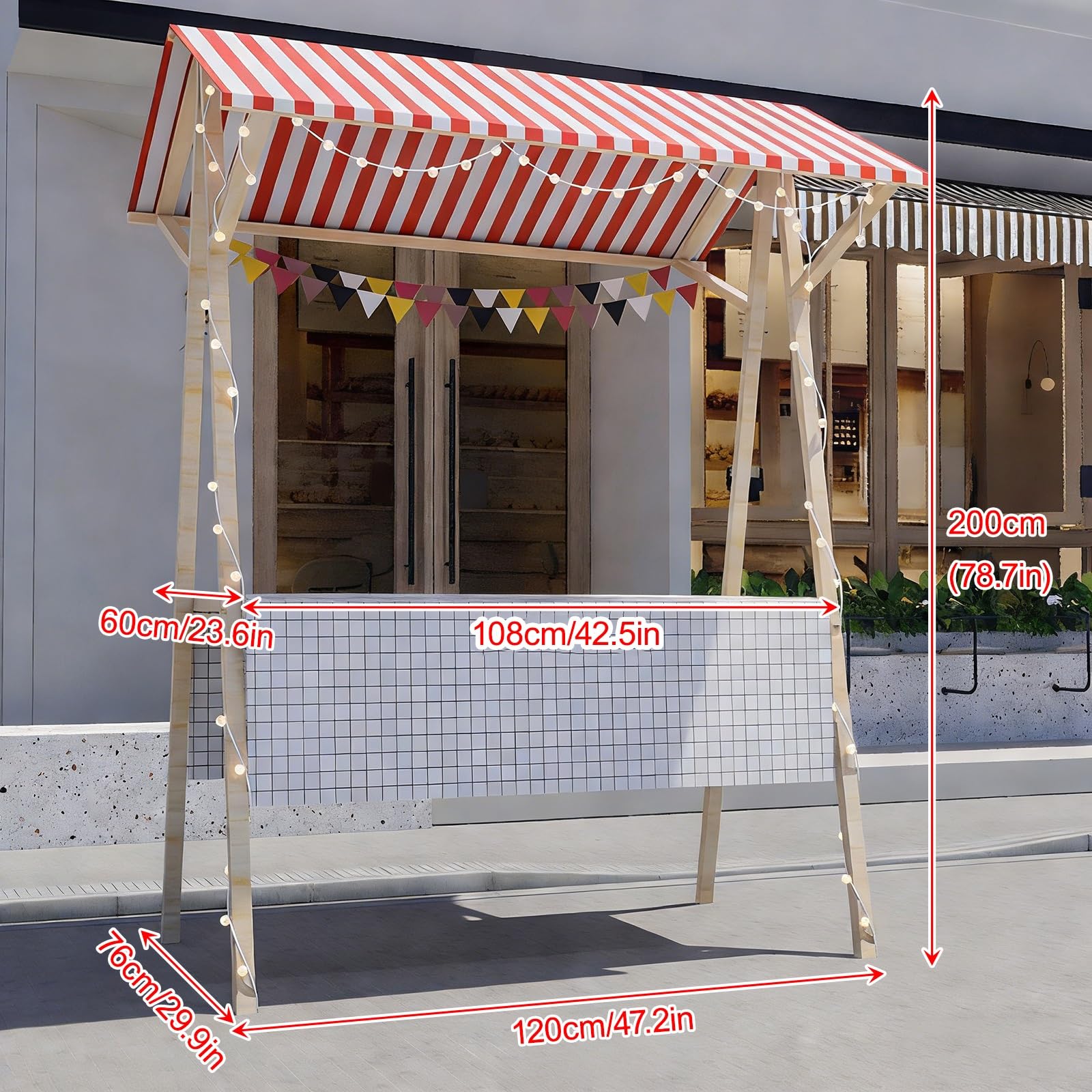 Genérico Puesto de Mercado for Vendedores al Aire Libre, Carrito de Comida Ambulante de Madera Plegable, para Tiendas Mercados(Red 1,120cm/47.2in)