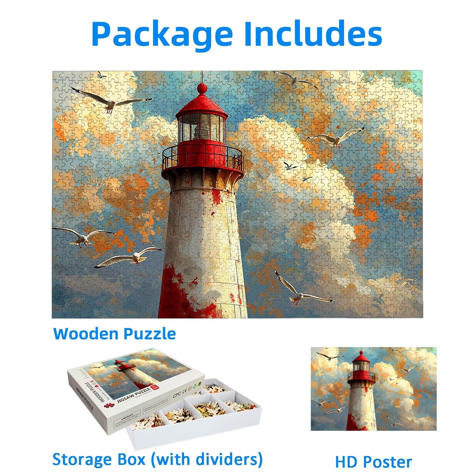 Puzzle 5000 elementów, latarnia morska, puzzle dla dorosłych, 5000 elementów, drewniane puzzle anime dla dorosłych, trudna łamigłówka, puzzle dla całej rodziny, drewniane puzzle do dekoracji pokoju