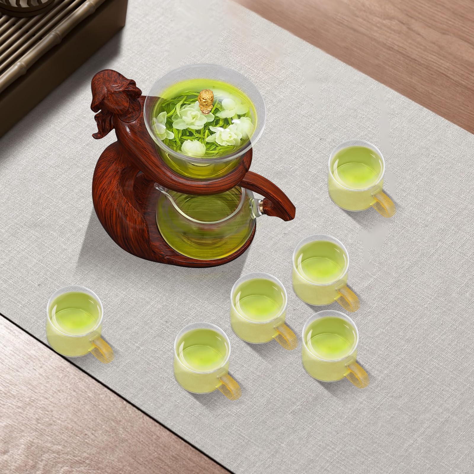 Glaskanne aus Borosilikatglas Teekanne mit Sockel und 6 Tassen Teezubehör für losen Tee Kräutertee Früchtetee 320ml