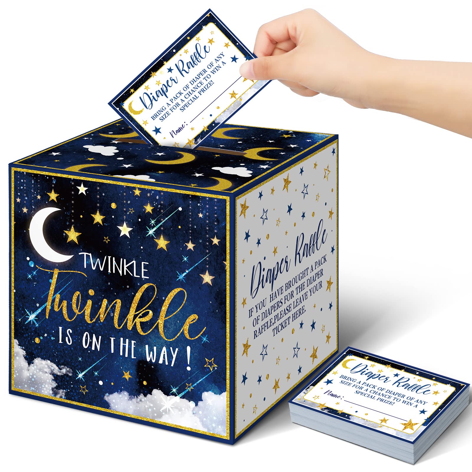 Teling 51 Pieces Diaper Raffle Tickets with Card Box,Twinkle Twinkle Little Star