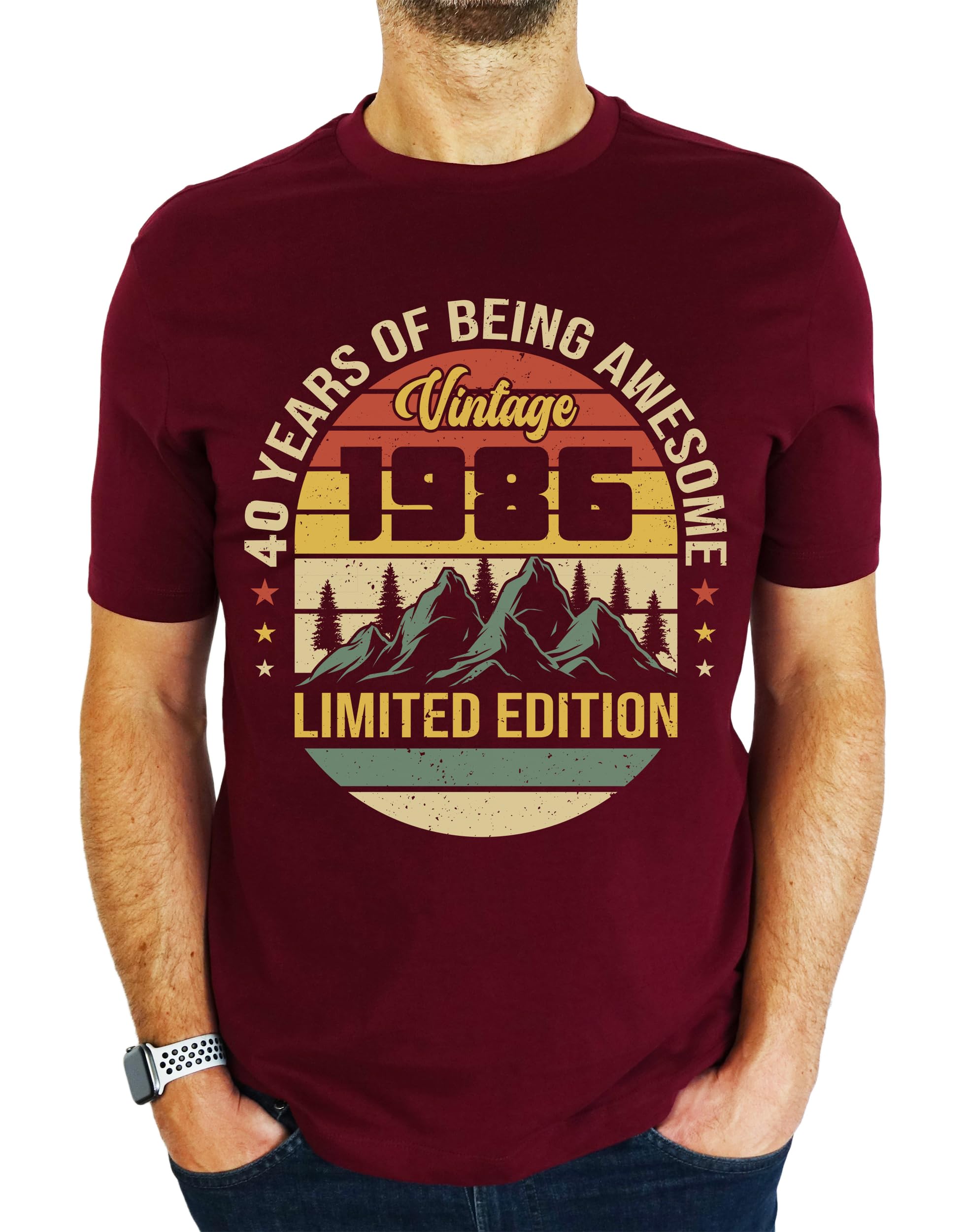 1986 Vintage Mountain - Limited Edition - 40th Birthday Gift | Present Mens T-Shirt Burgundy L