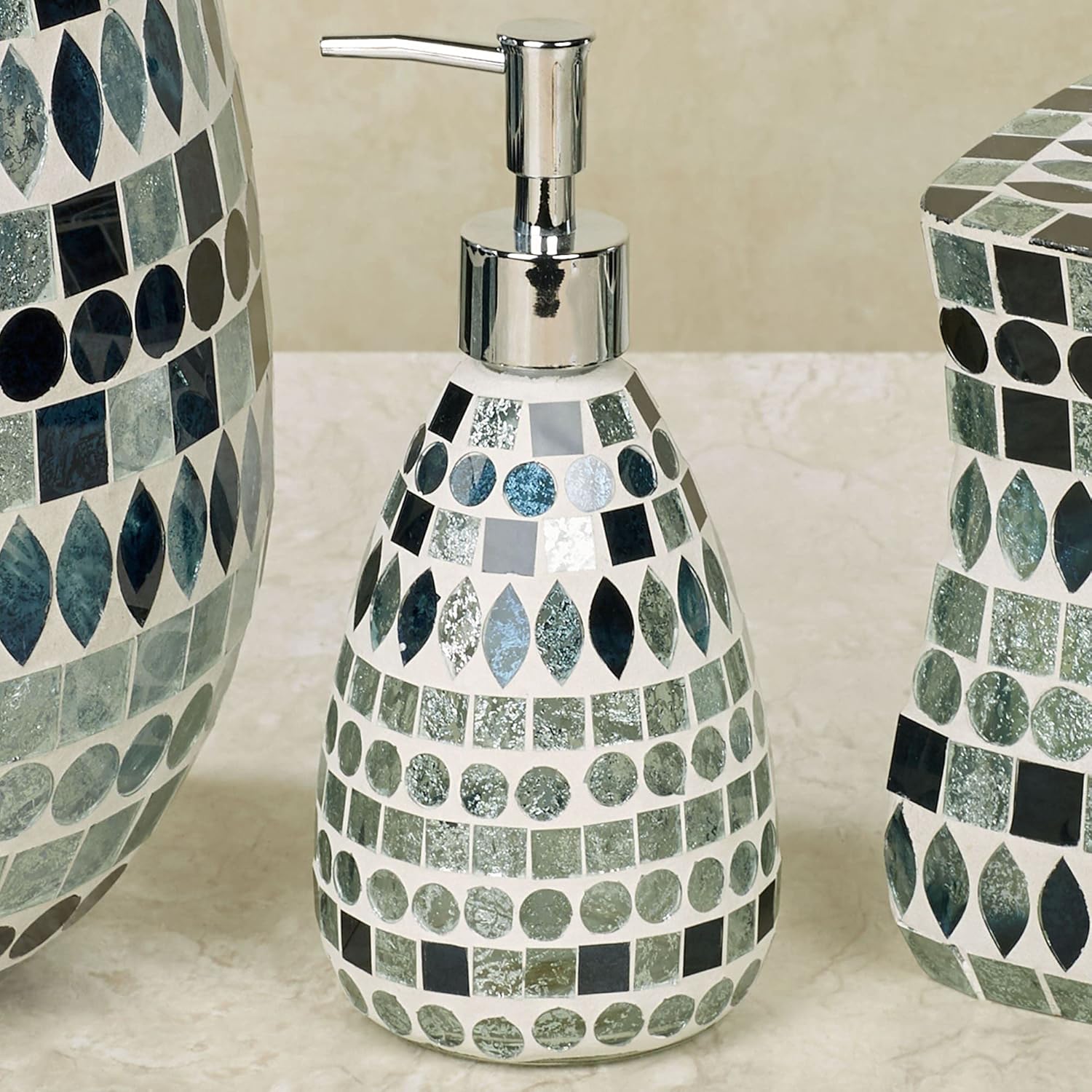 Mosaic Sea Collection - Dispensador de jabón de loción, multijoya, plateado, negro, estilo glamuroso, accesorios decorativos de baño, accesorio de