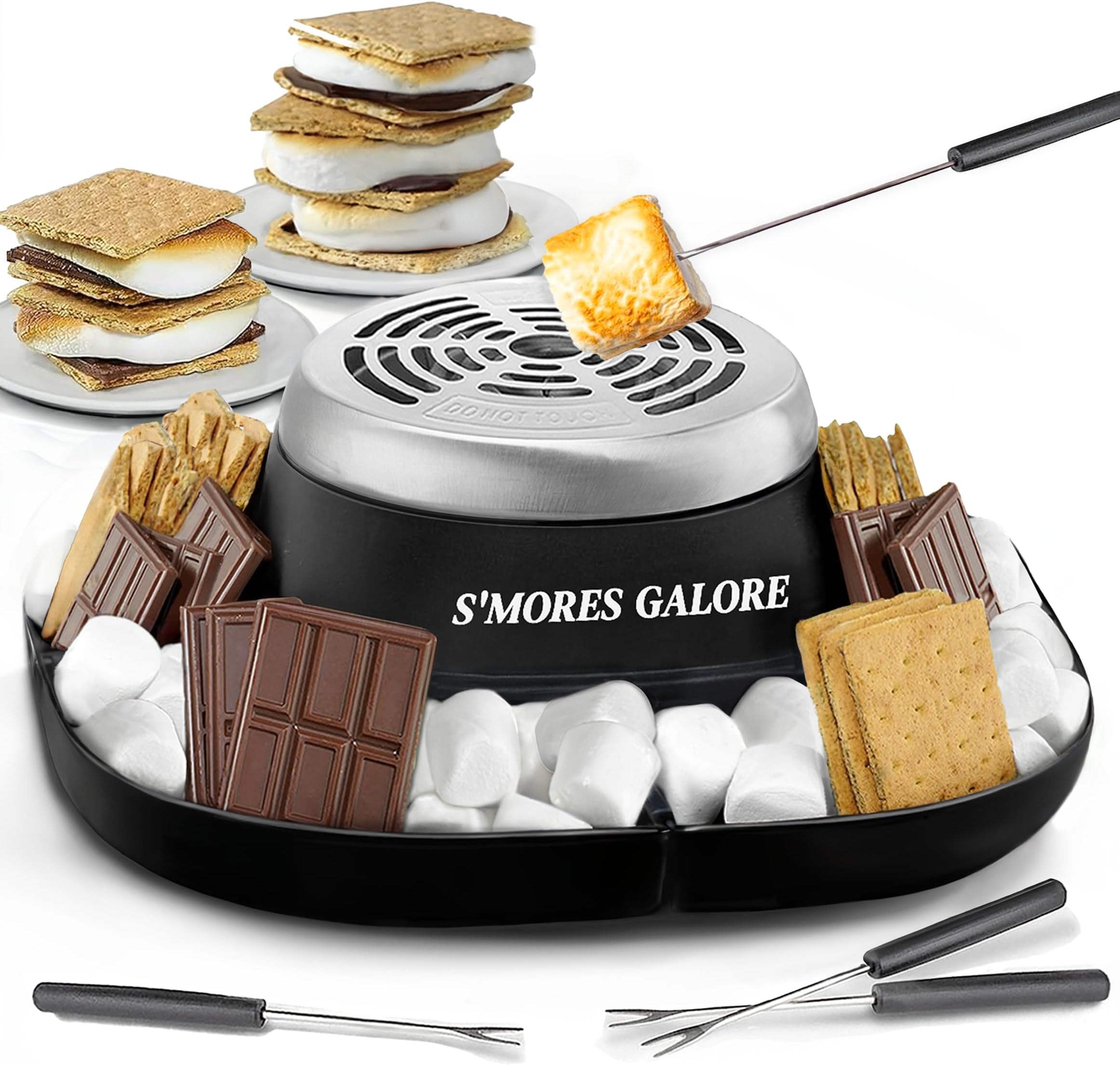 Electric S'mores Maker - Tabletop Indoor Smore Maker w/4 Skewers & Serving Tray - All Year Long Marshmallow Roaster Kit