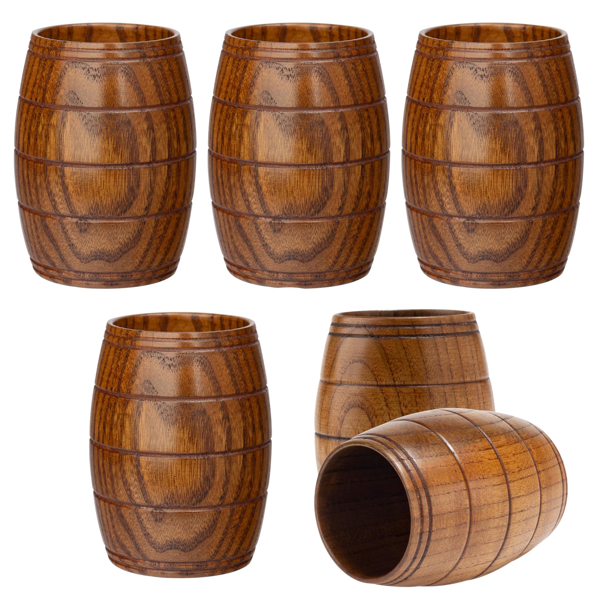 6 Pieces Wooden Barrel Shaped Beer Mug, 7.1Oz Classical Natural Solid Wood Drinking Cup, Viking Mugs, Handmade Wooden Tea Cups For Coffee, Hot Drinks, Milk, Wine, 210ml