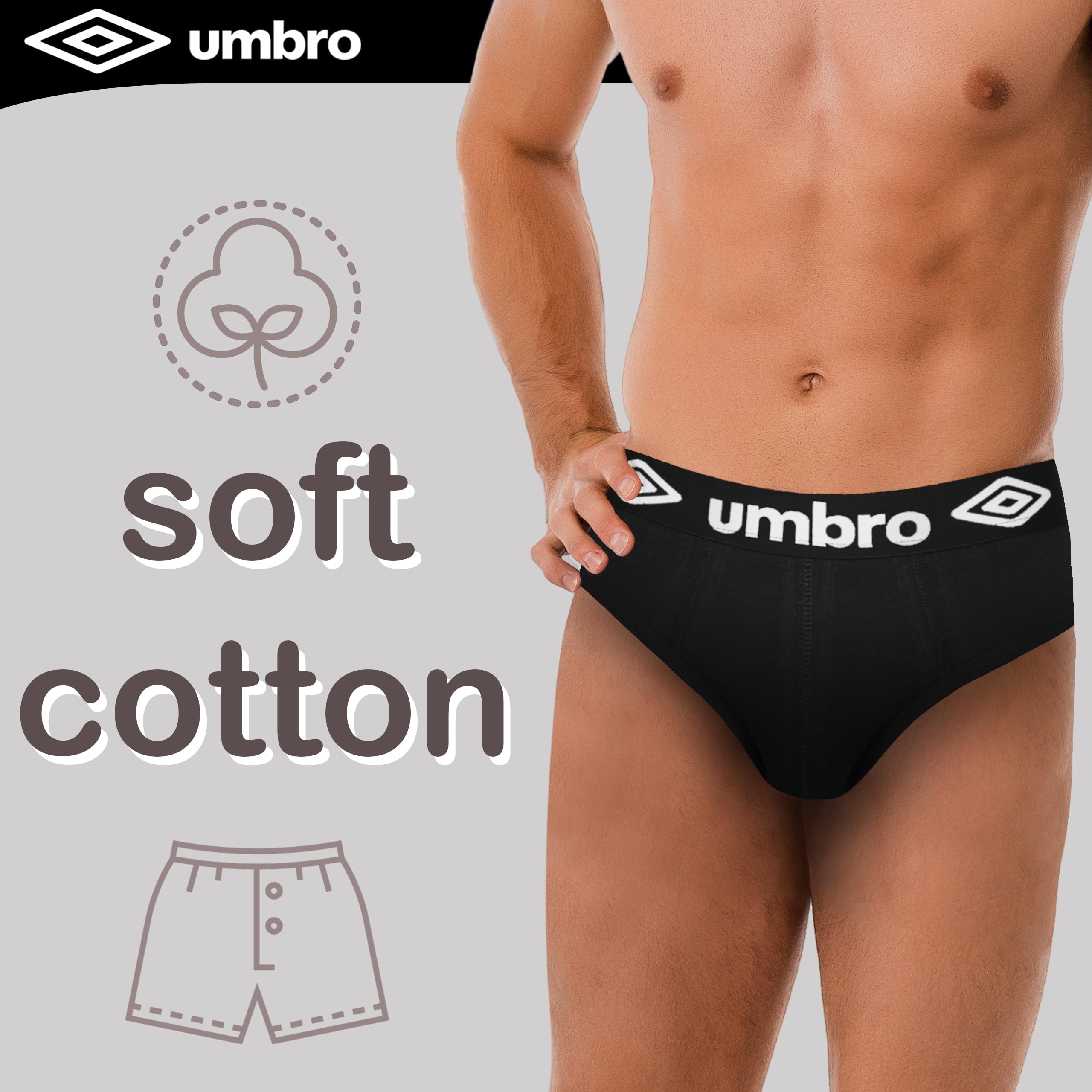 Umbro Mutande Uomo Cotone 8 Pezzi M, L, XL, XXL | Slip Uomo in Cotone Elasticizzato, Traspirante | Intimo Maschil | Sportivi