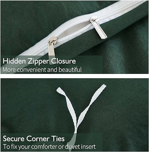 Miniatura 5 de Andency Funda de edredón verde esmeralda tamaño Queen (90 x 90 pulgadas), 3 piezas (1 funda de edredón verde oscuro con flecos de pompones, 2 fundas