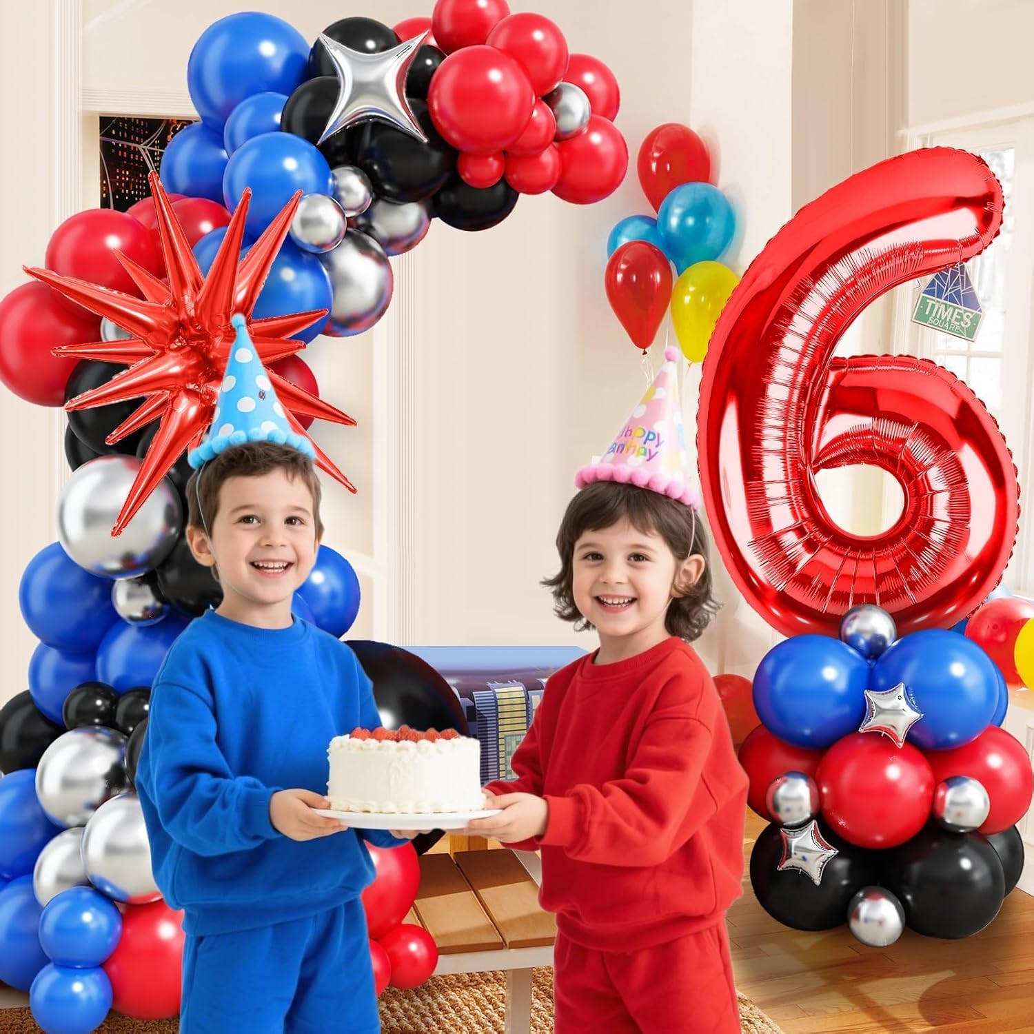 6th Birthday Party Supplies, Royal Blue Black Red Silver Balloon Garland Arch Kit, Include 40 Inch Red Number 6 Balloon, Star Foil Balloon, for Boys 6th Birthday Decorations - Image 3